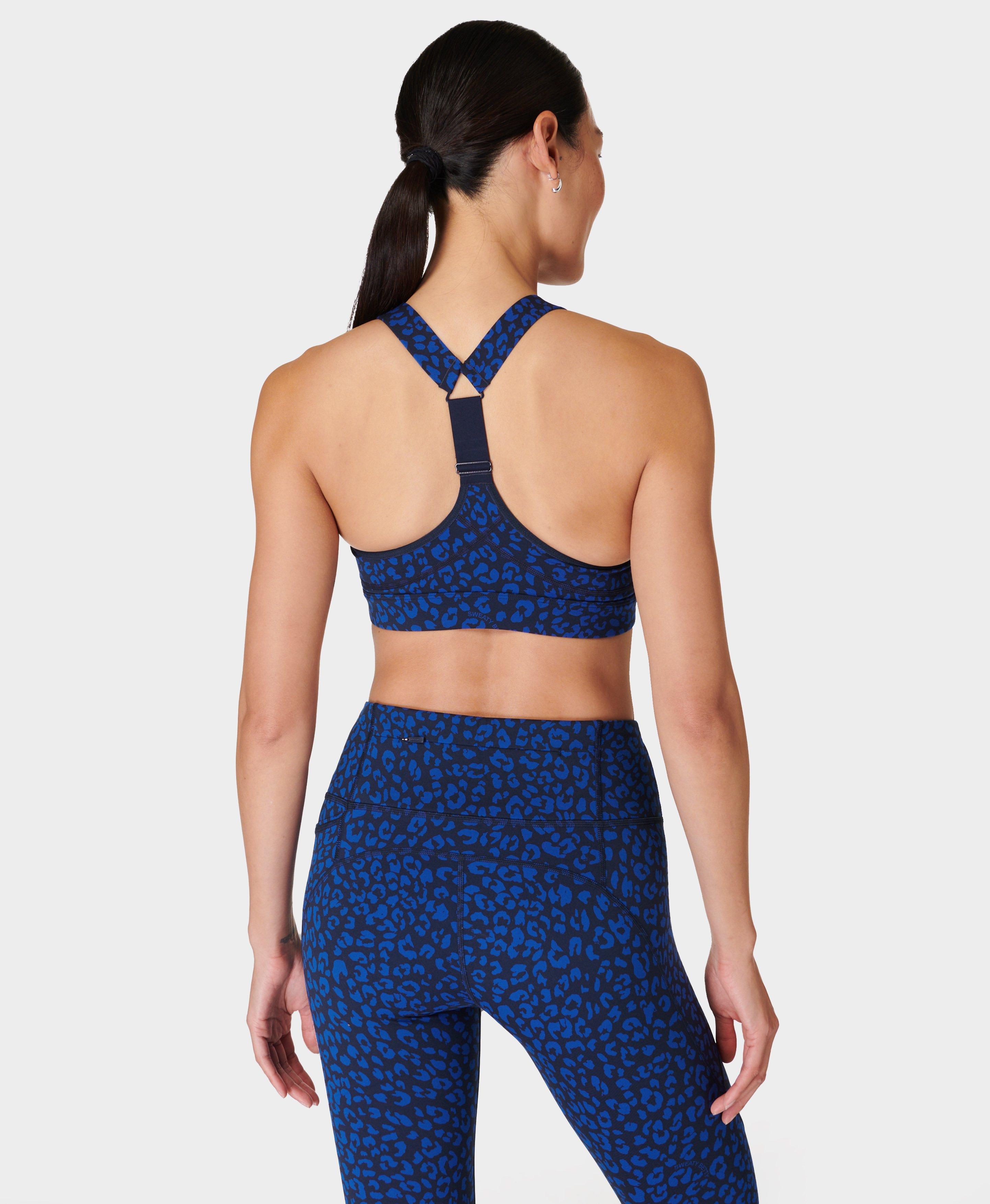 Power Medium Support Sports Bra - Blue Painted Animal Print 