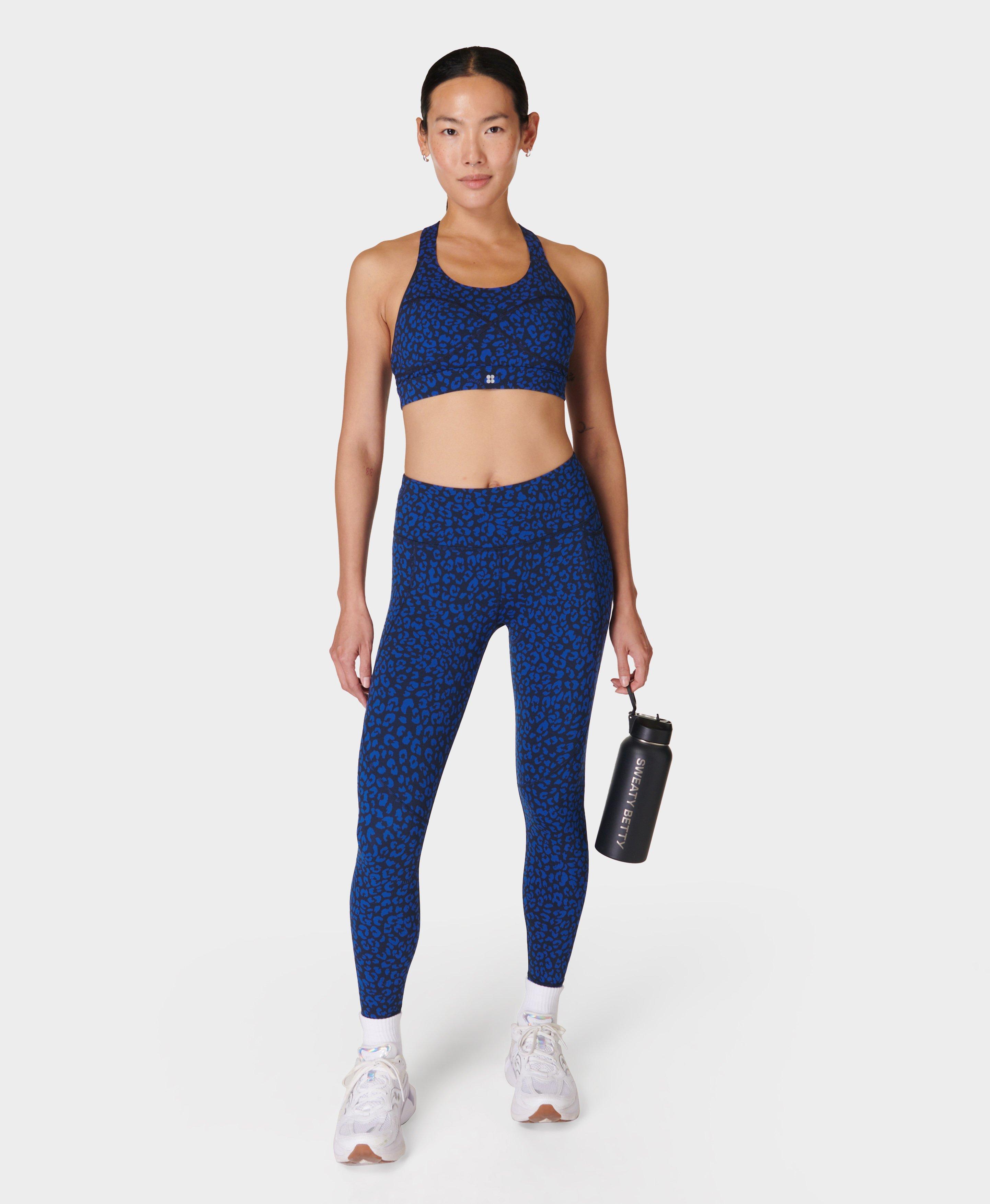Power Medium Support Sports Bra - Blue Painted Animal Print 