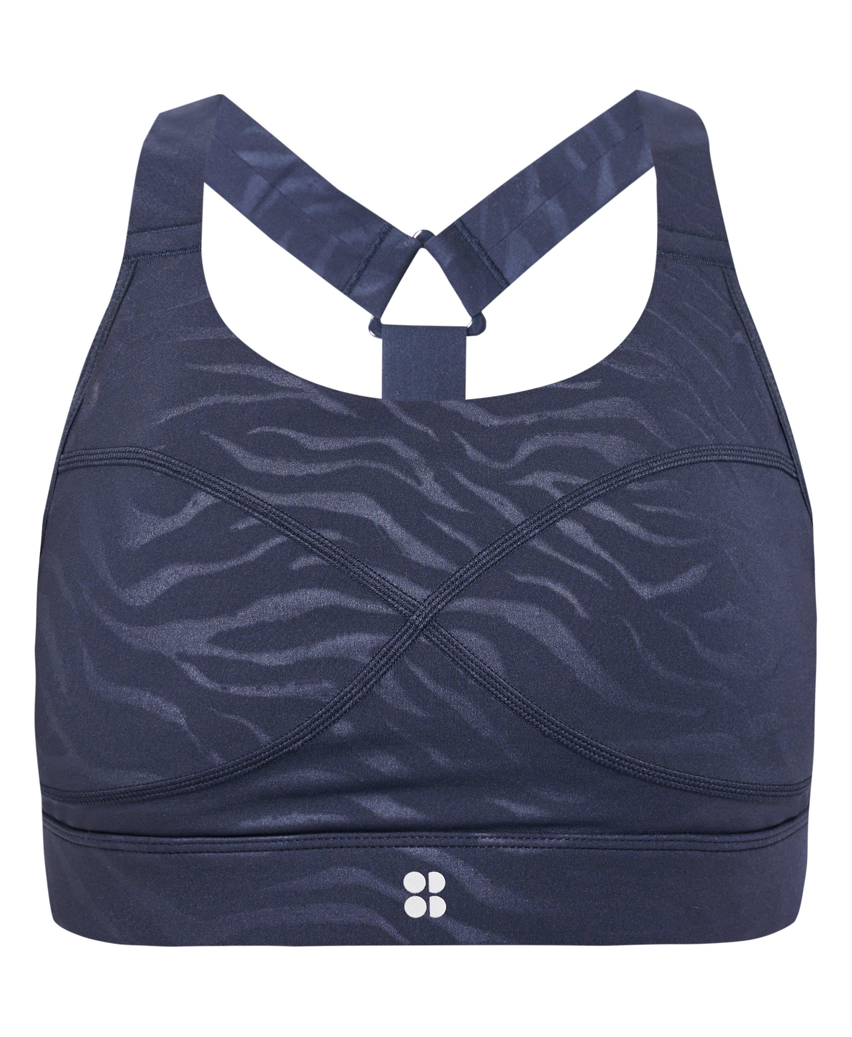 Power Medium Support Sports Bra - Blue Tiger Emboss Print, Women's Sports  Bras