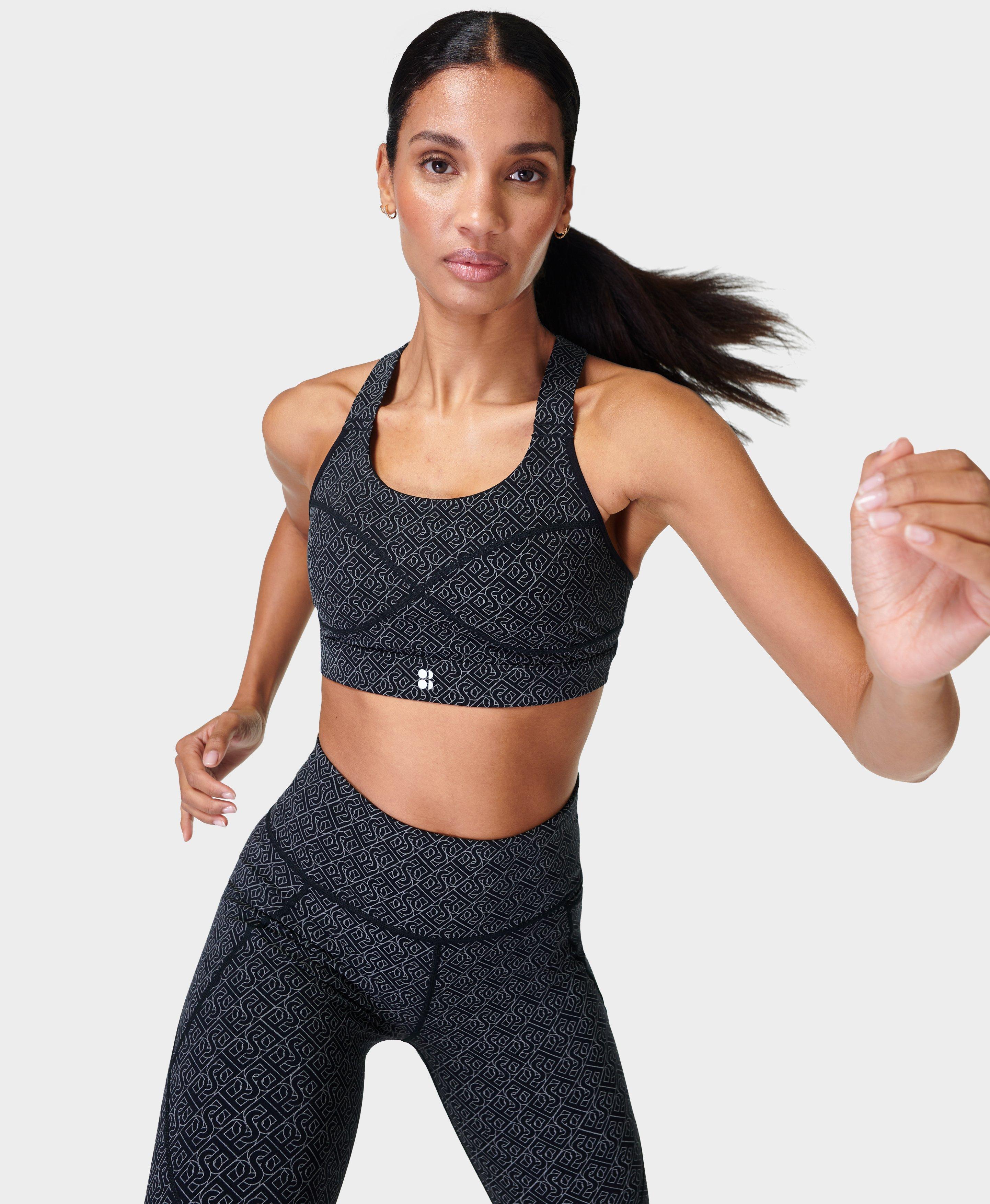 Buy Black Printed Sports Bra, Workout Running Lingerie Bra