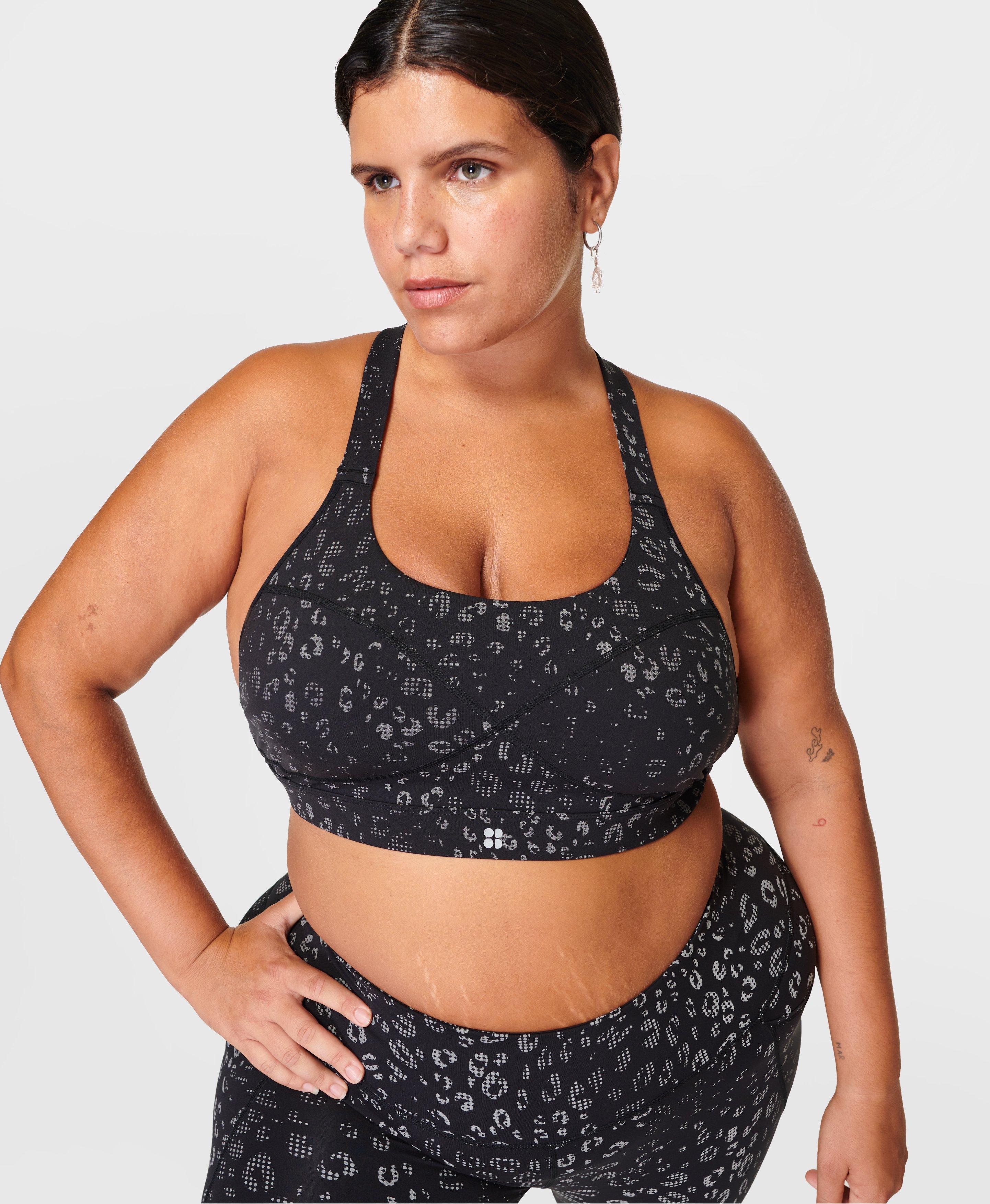 Power Medium Support Sports Bra - Black Reflective Leopard Print