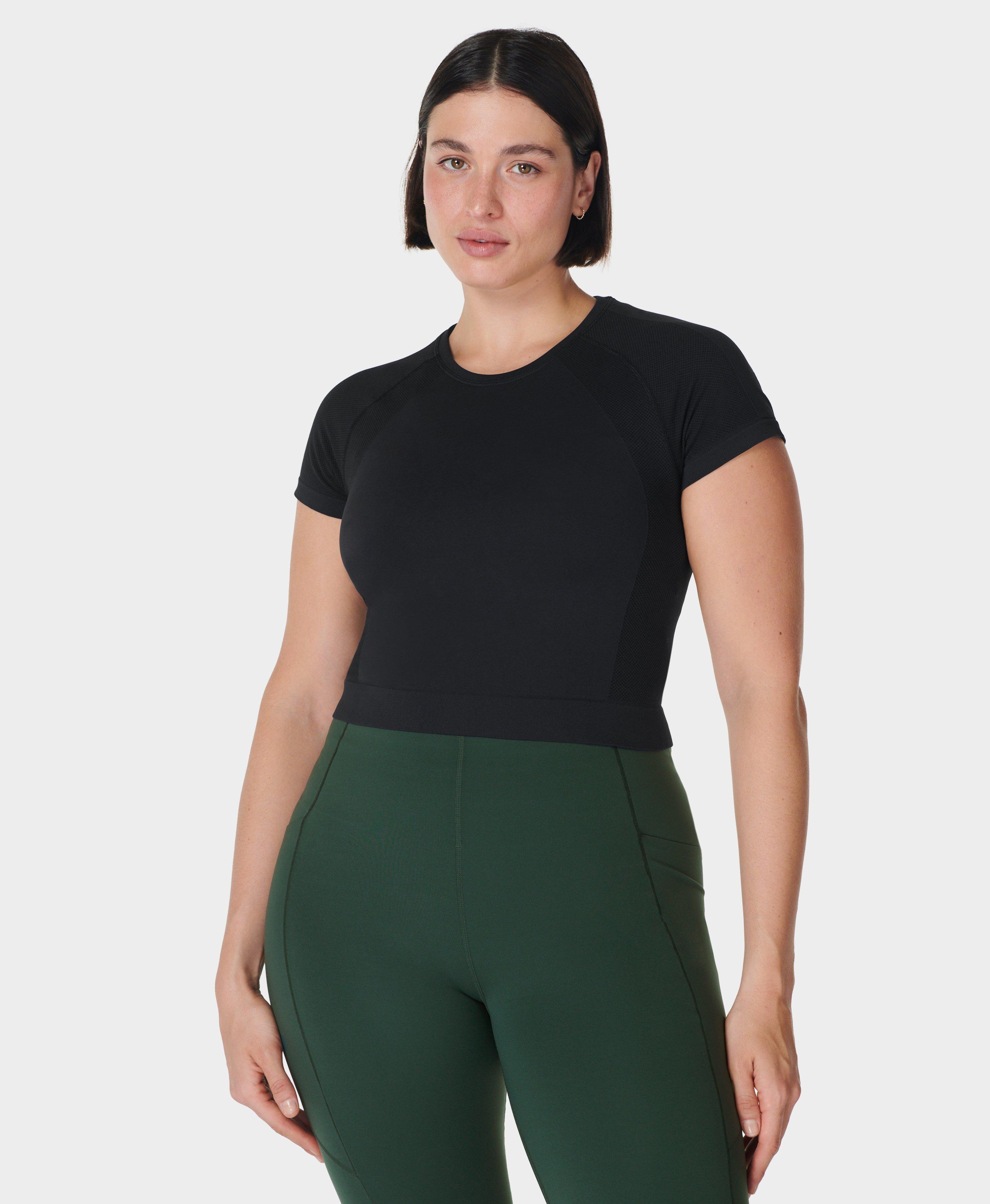 Athlete Crop Seamless Workout Tee - Black, Women's T-Shirts