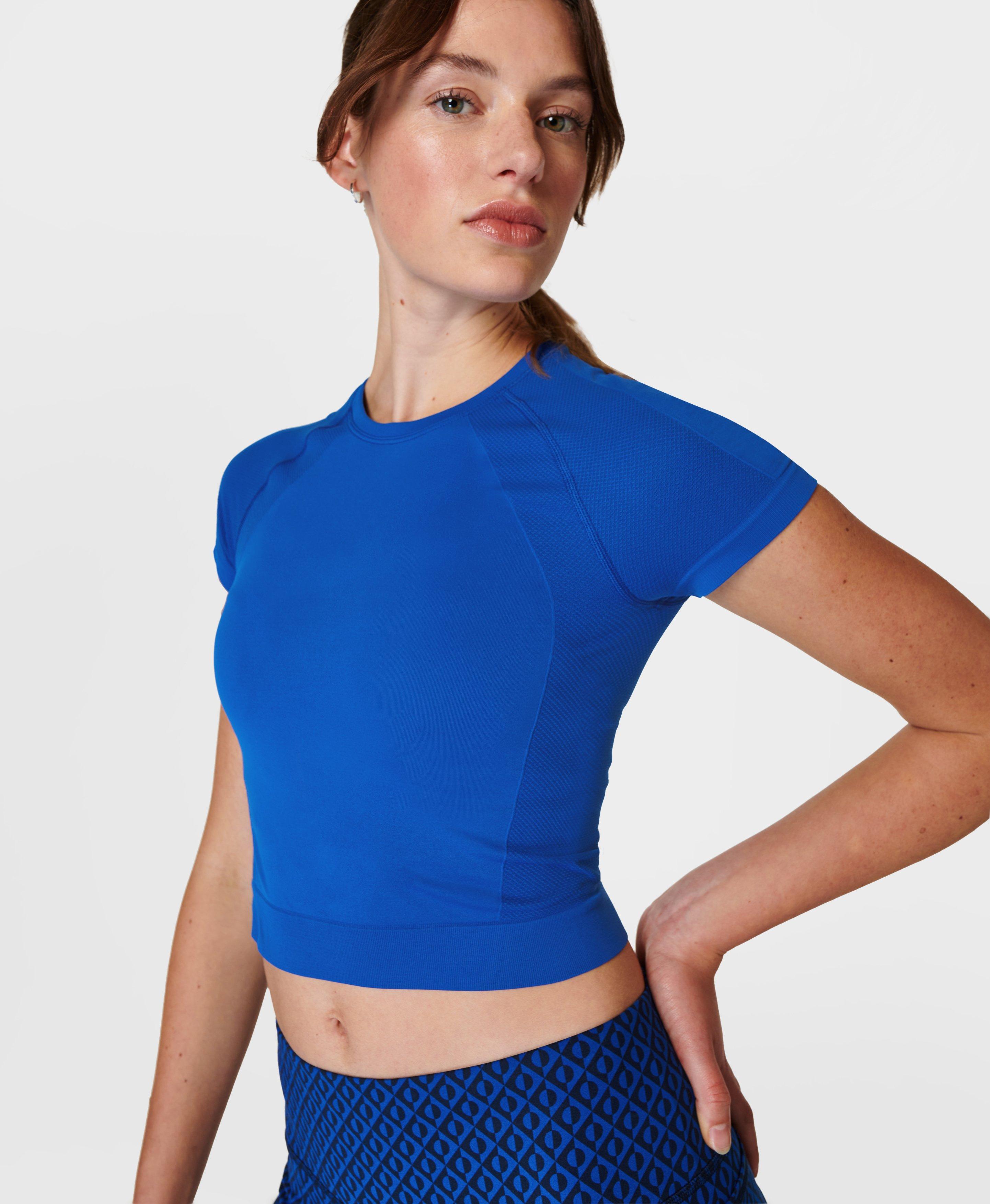 Athlete Crop Seamless Workout Tee - Lightning Blue, Women's T-Shirts