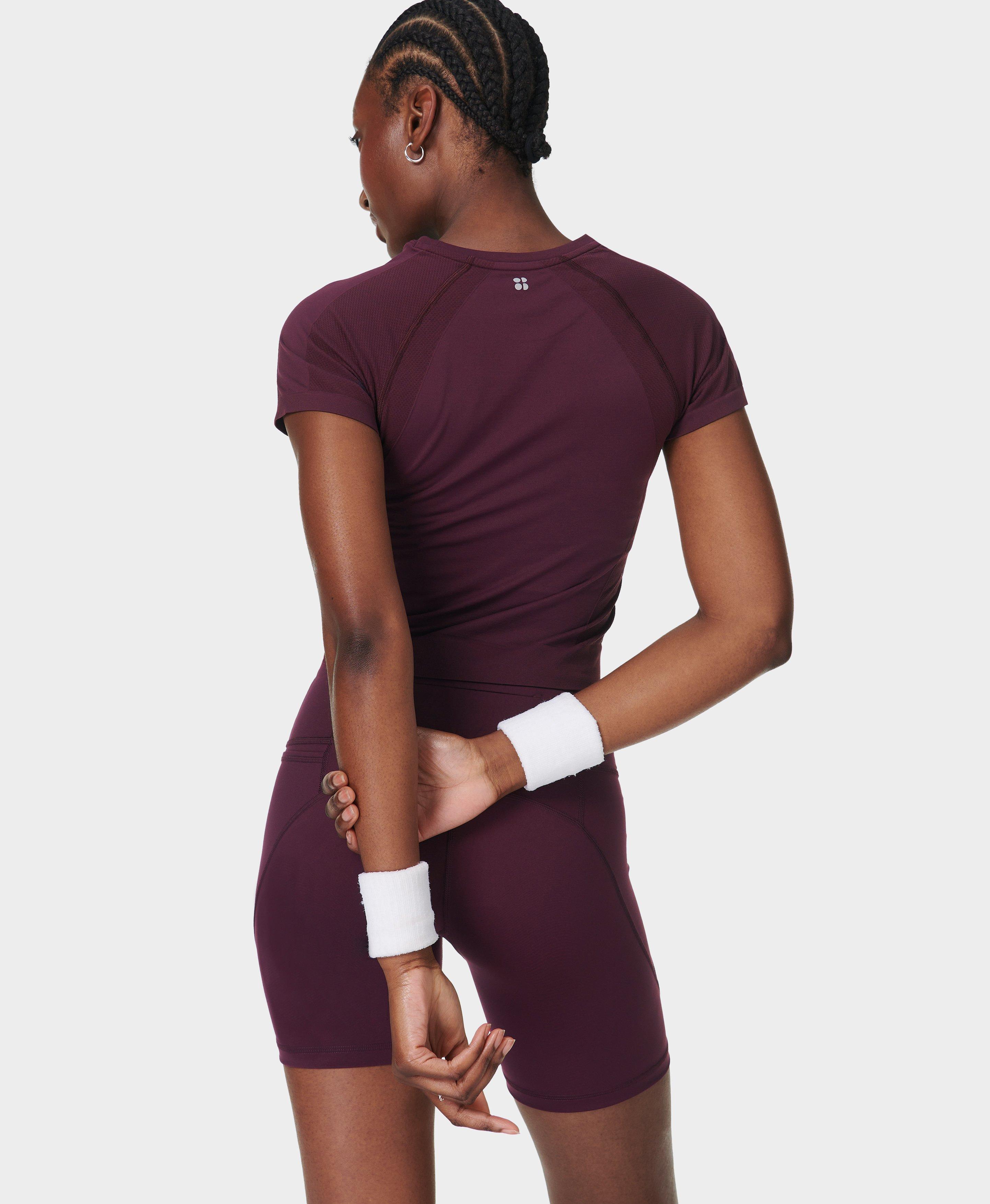 Sweaty Betty Athlete Cropped Seamless Gym T-Shirt, Purple, Women's S