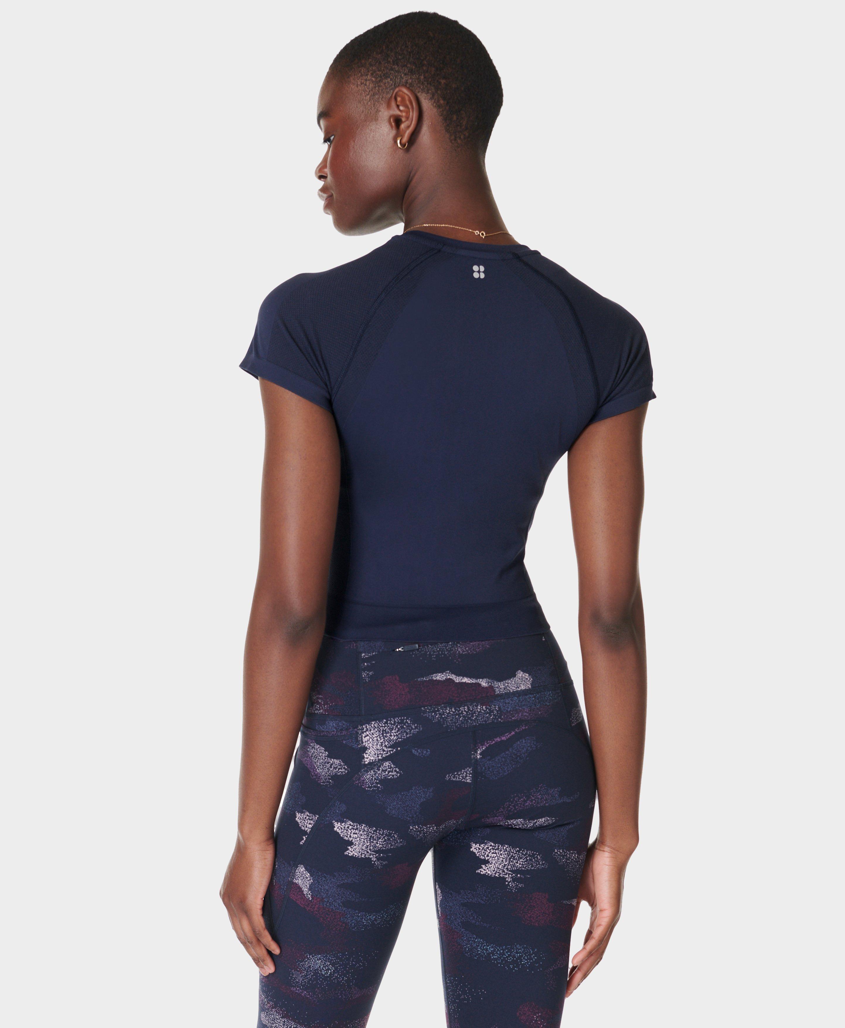 Athlete Crop Seamless Gym T Shirt Navy Blue Women s T Shirts Sweaty Betty