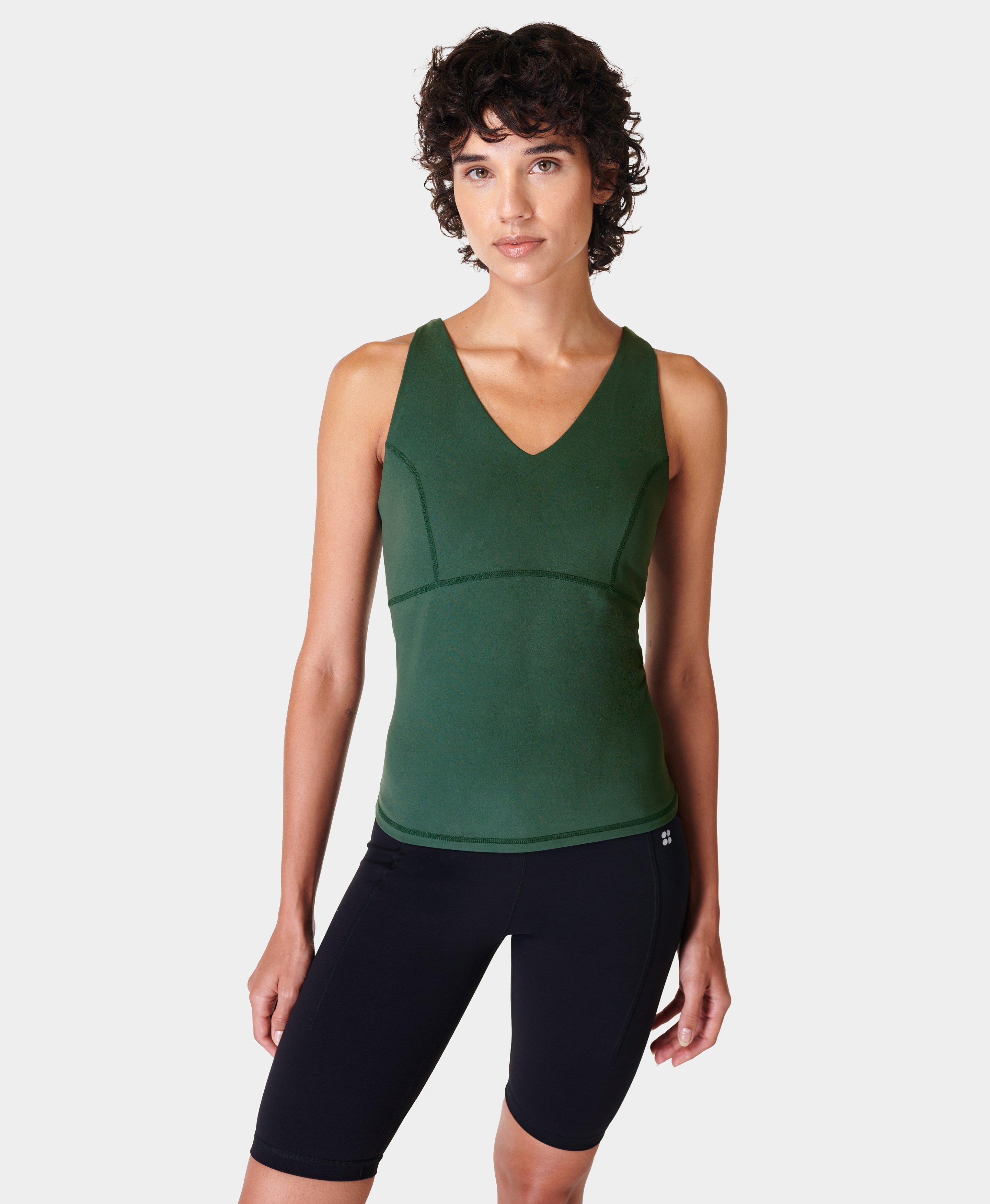 Super Soft Strappy Back Gym Bra Vest - Trek Green, Women's Vests