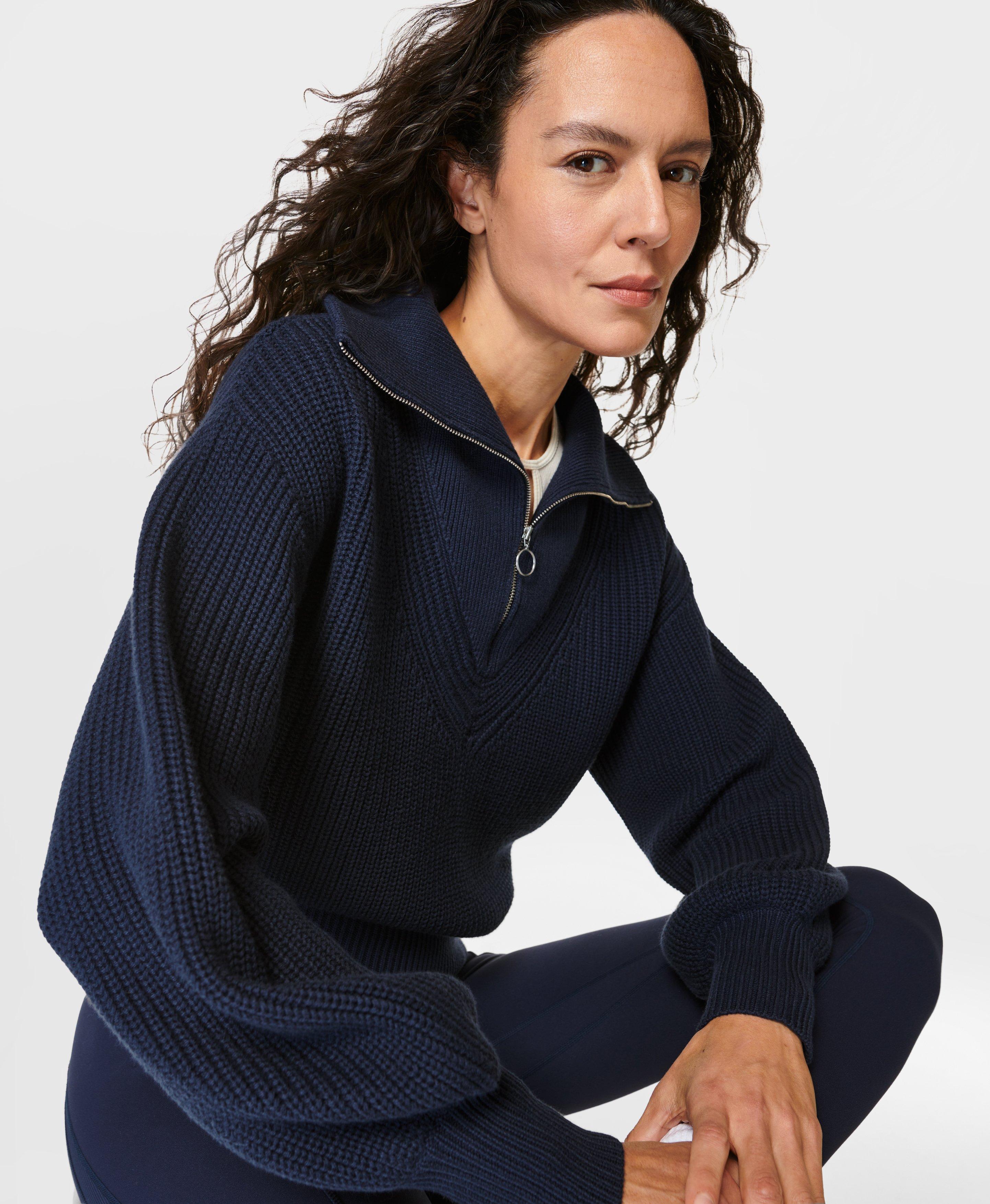 Modern Collared Knitted Jumper - Navy Blue | Sweaty Betty