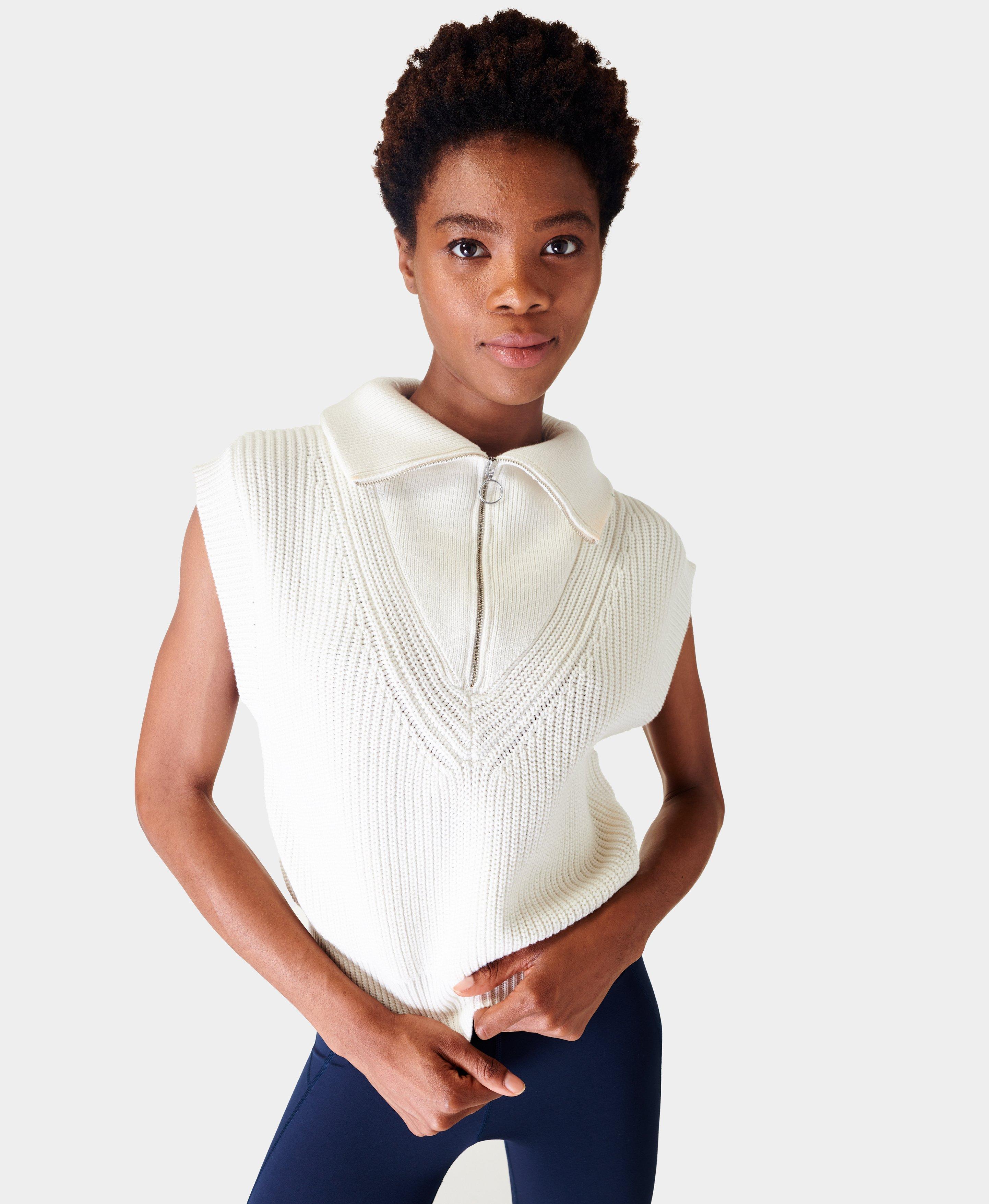 Modern Half Zip Knitted Vest- lilywhite | undefined | www