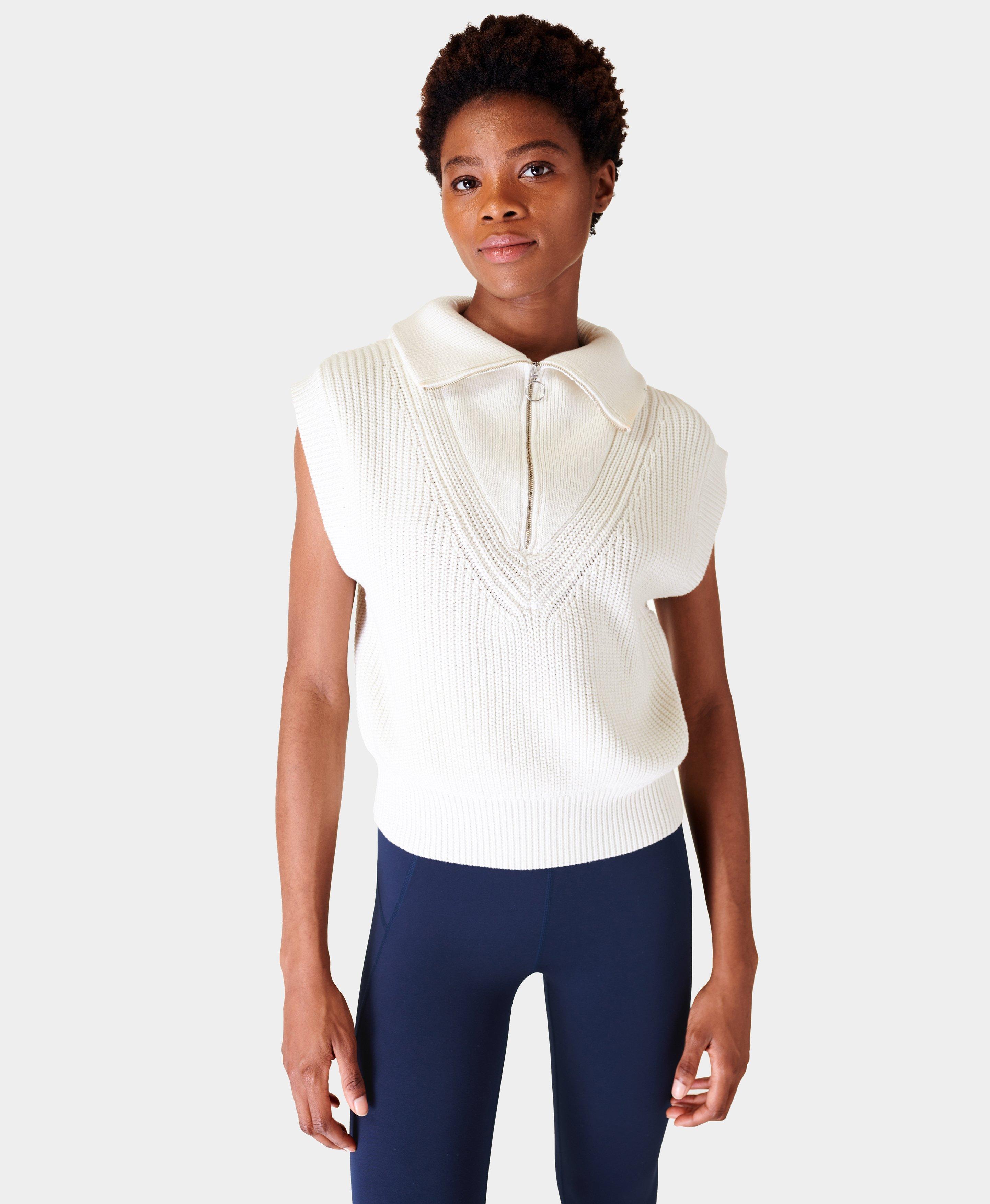Modern Half Zip Knitted Vest- lilywhite | undefined | www