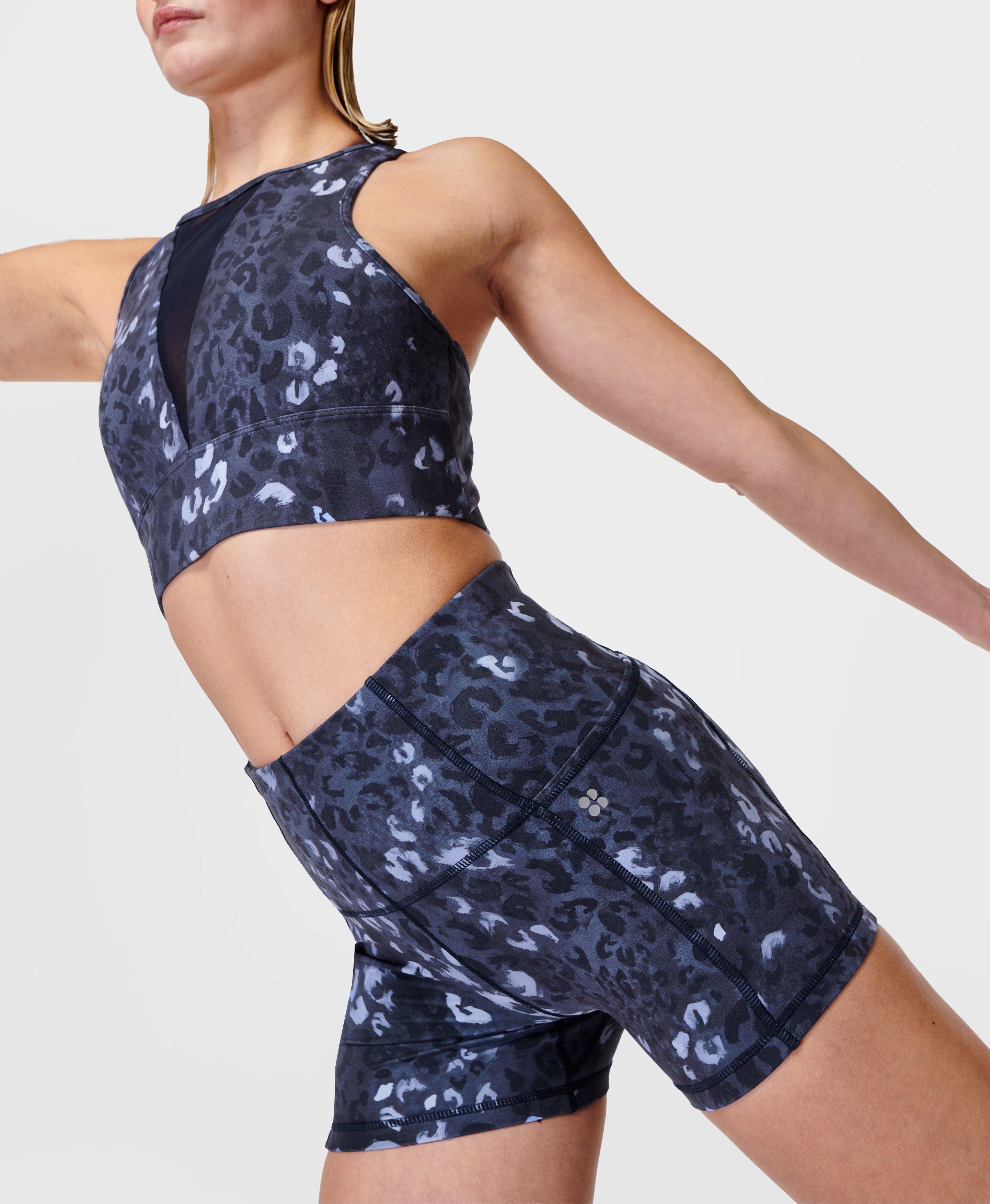 Super Soft 4" Cycling Shorts, Blue Leopard Shadow Print | Sweaty Betty