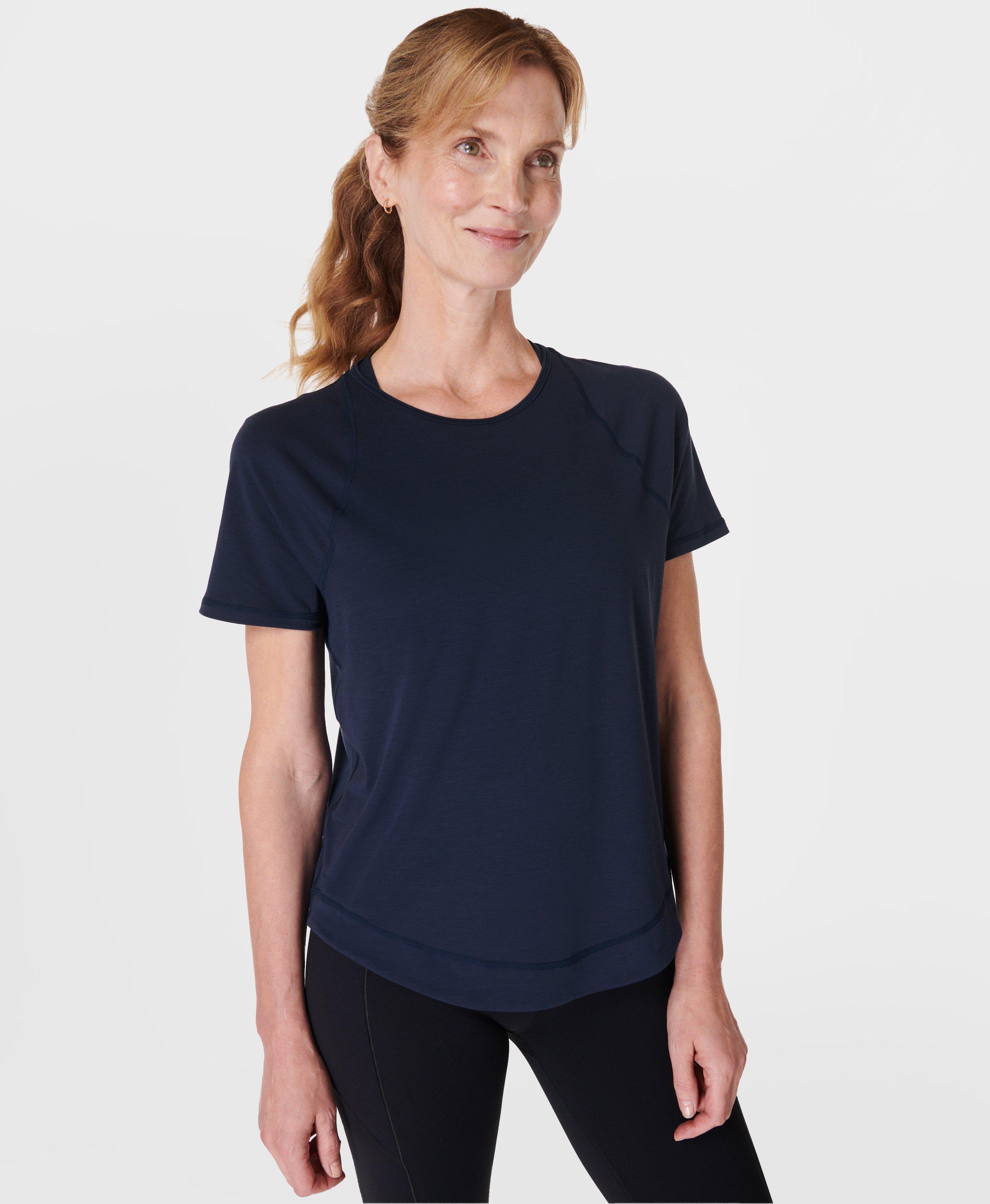 Breathe Easy Running T-Shirt, Navy Blue | Sweaty Betty