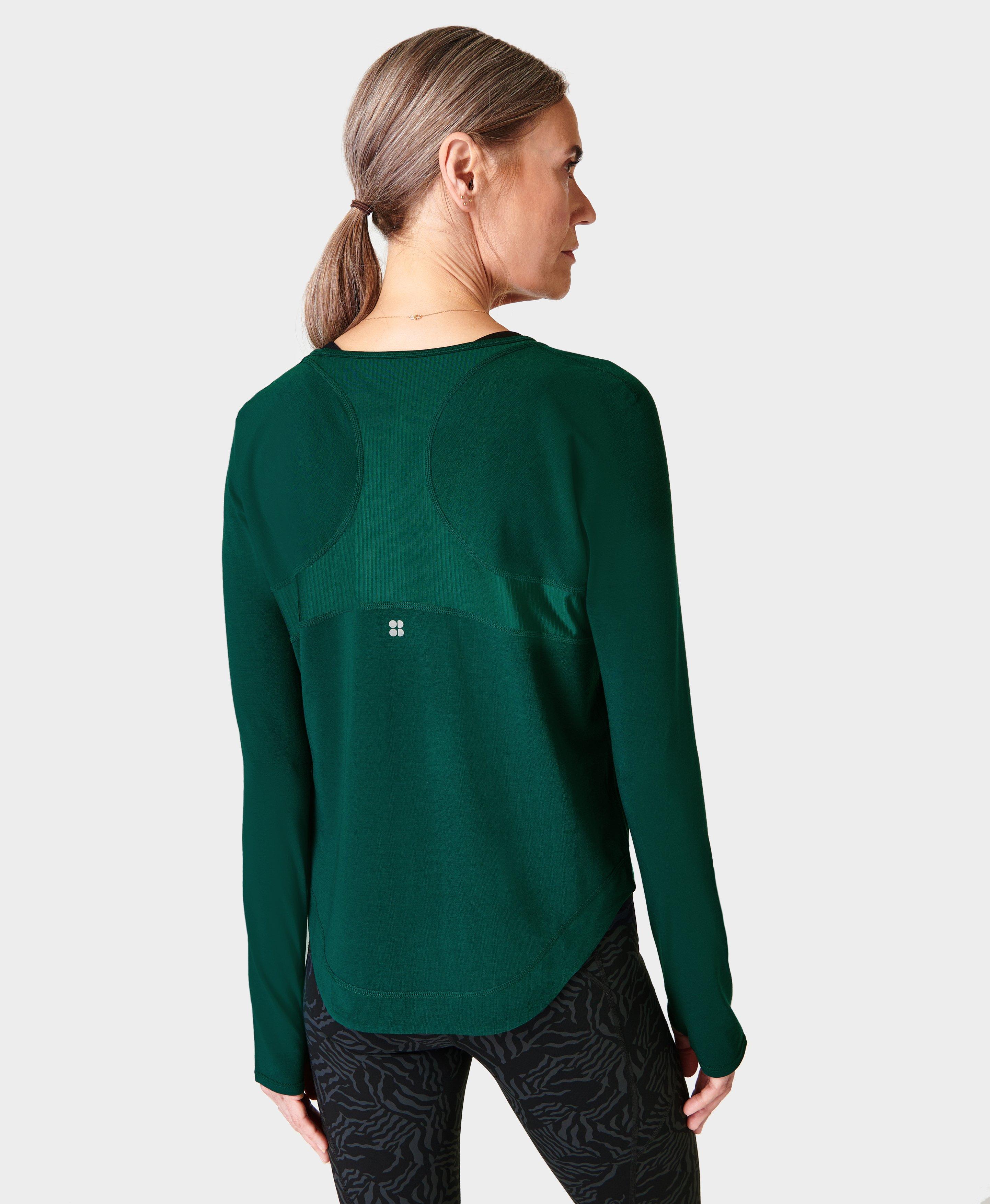 Green long sleeve running shirt sale