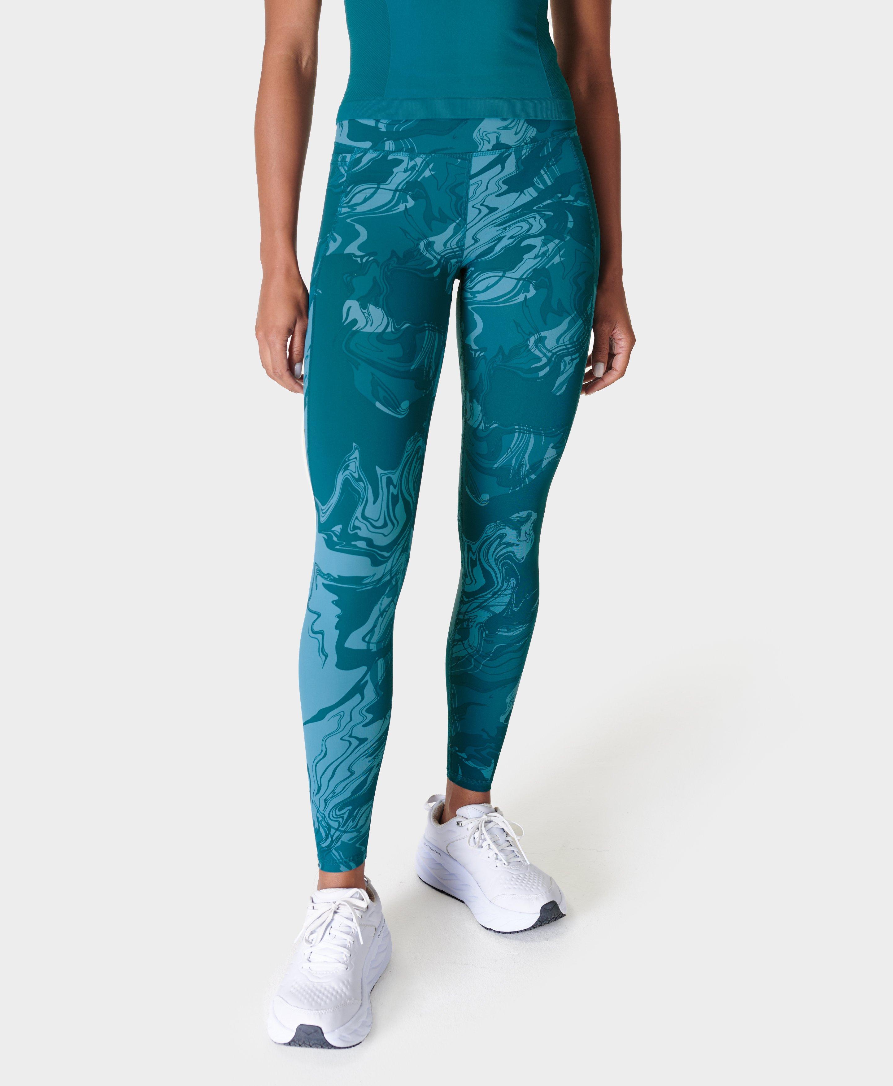 Zero Gravity High-Waisted 7/8 Running Leggings - Blue Ornate Floral Print, Women's Leggings