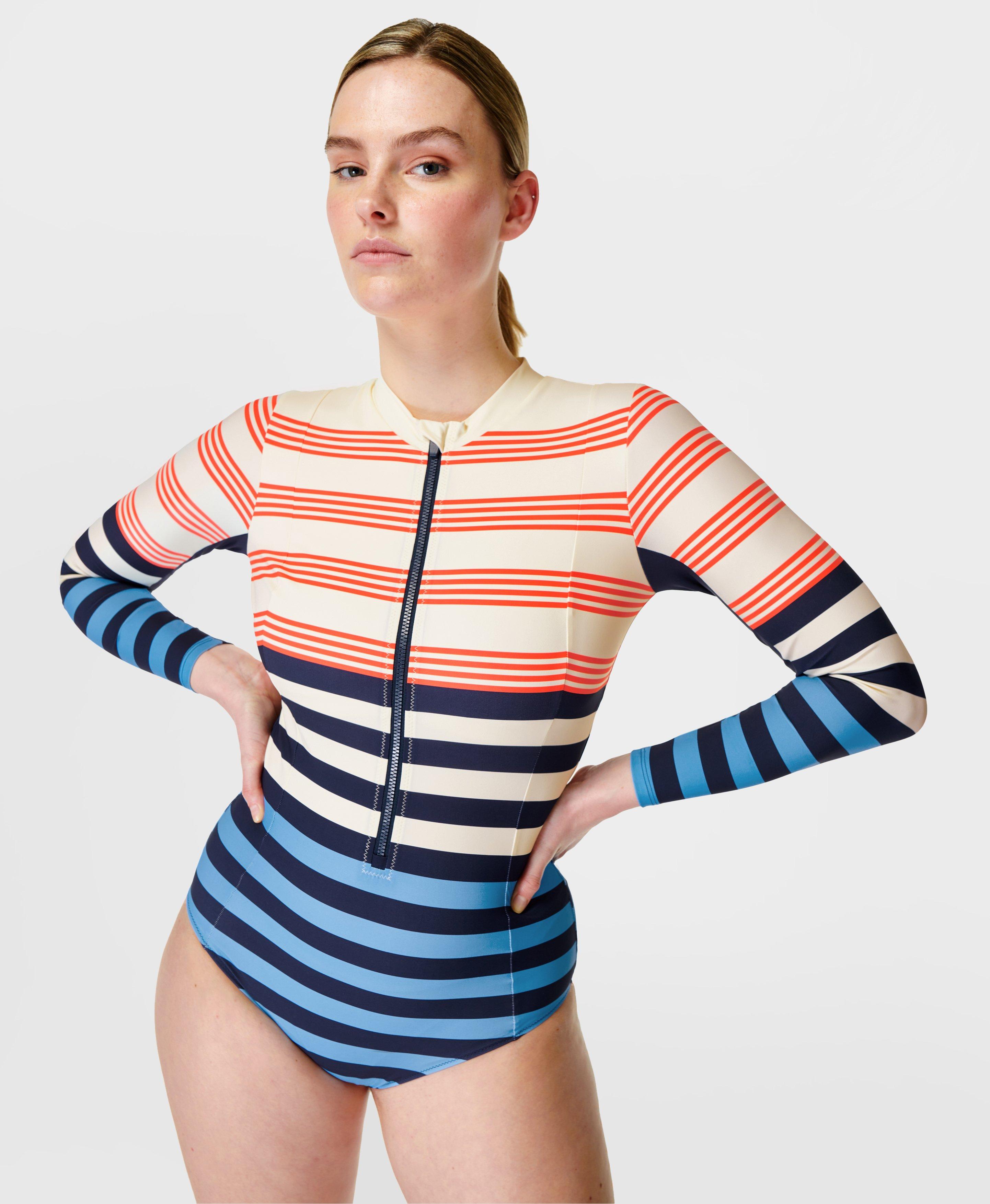 Tidal Xtra Life Long Sleeve Swimsuit - Blue Nautical Stripe Border