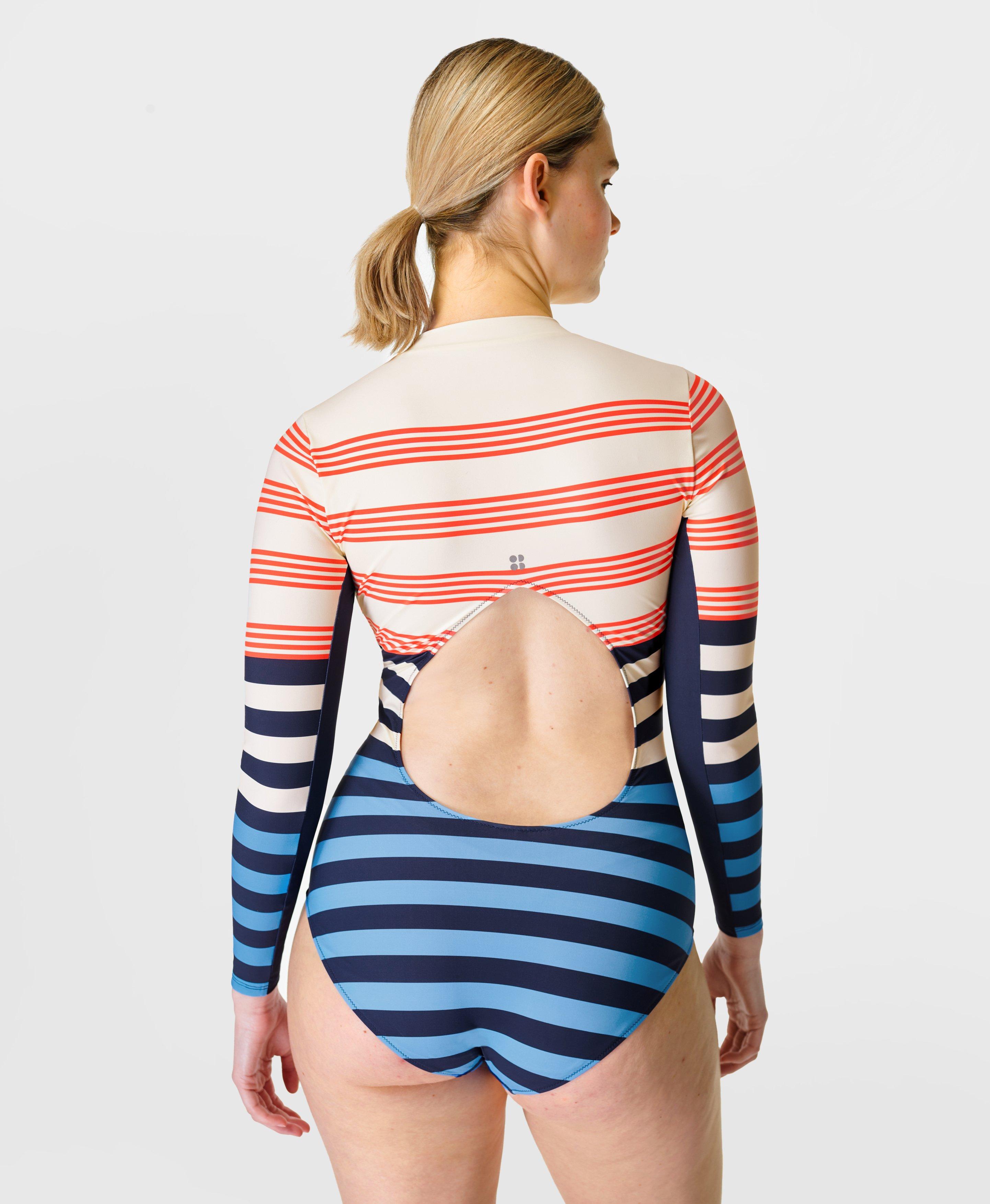 Tidal Xtra Life Long Sleeve Swimsuit - Blue Nautical Stripe Border