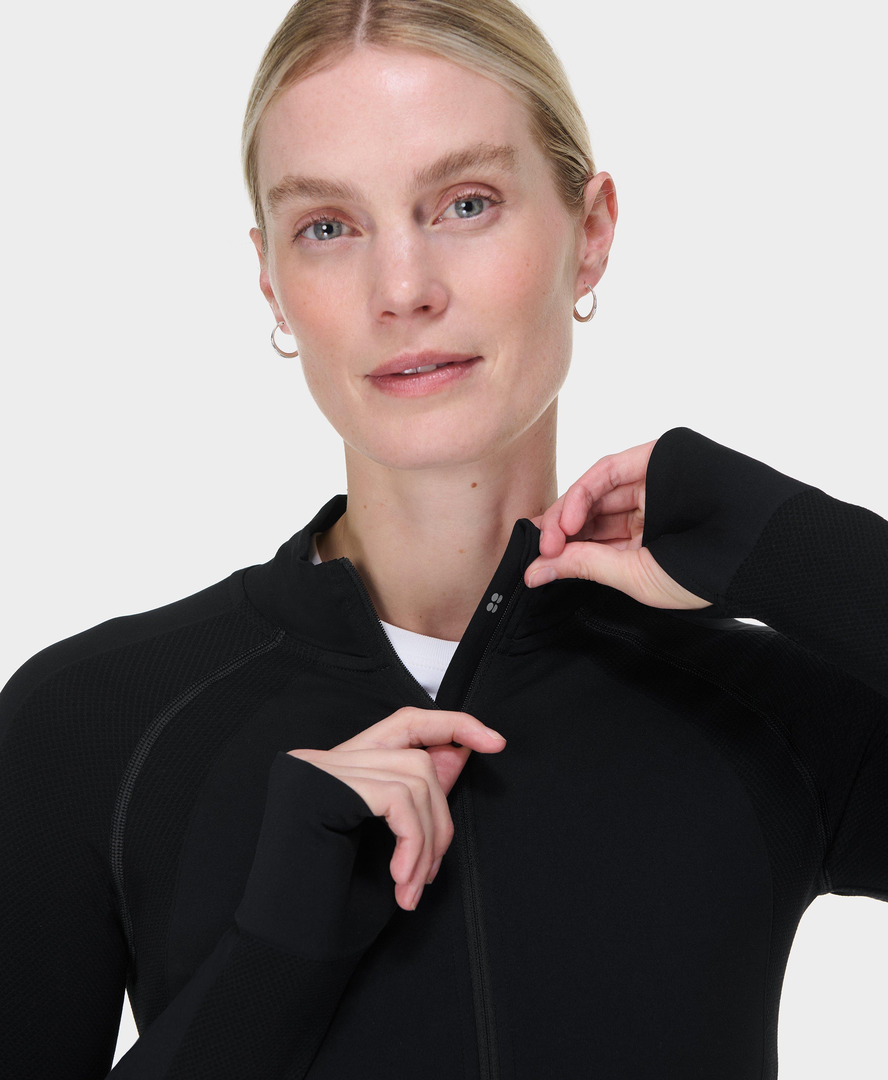 Athlete Crop Seamless Workout Zip Up - Black, Women's Sweaters + Hoodies