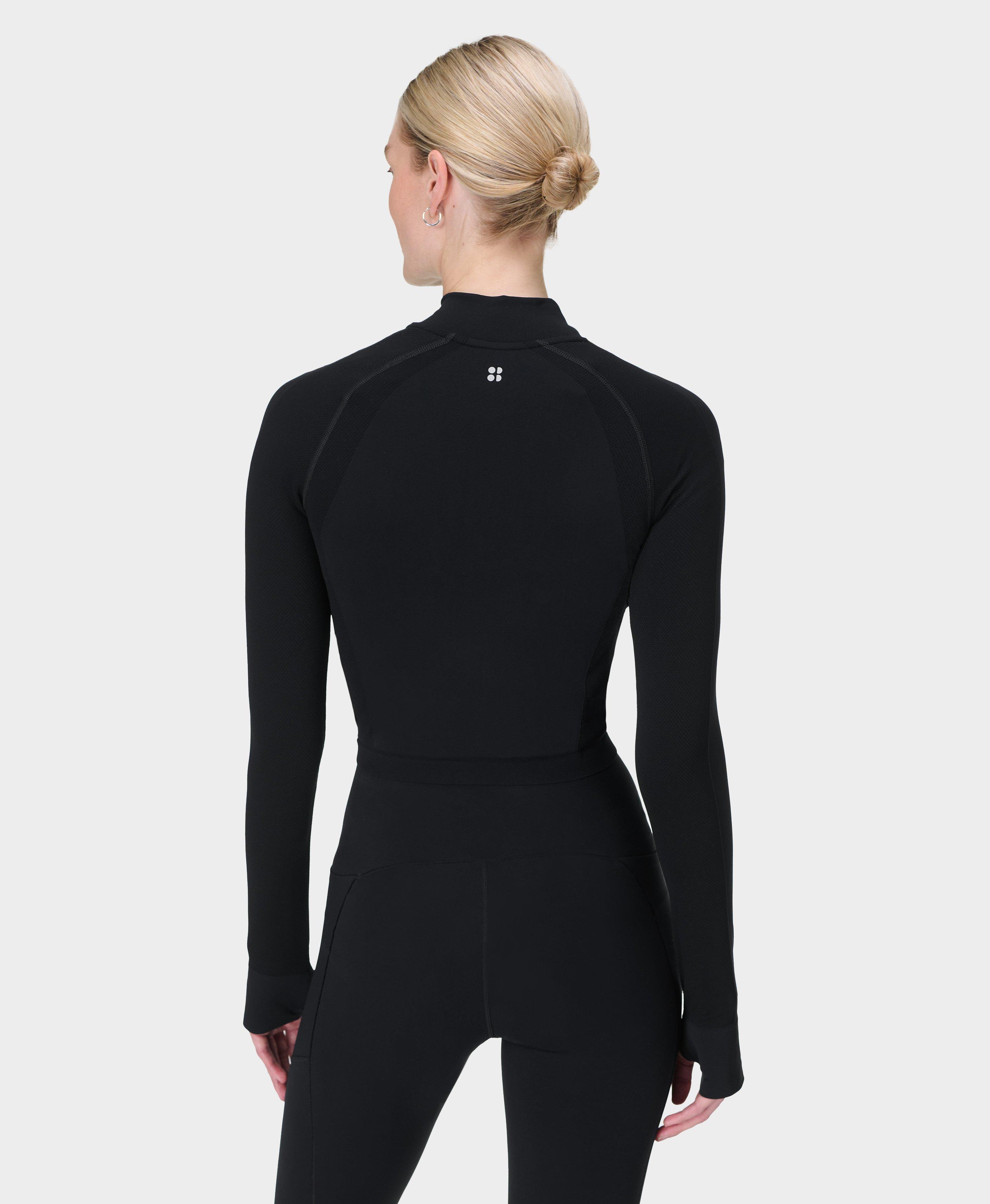 Athlete Crop Seamless Gym Zip Up - Black