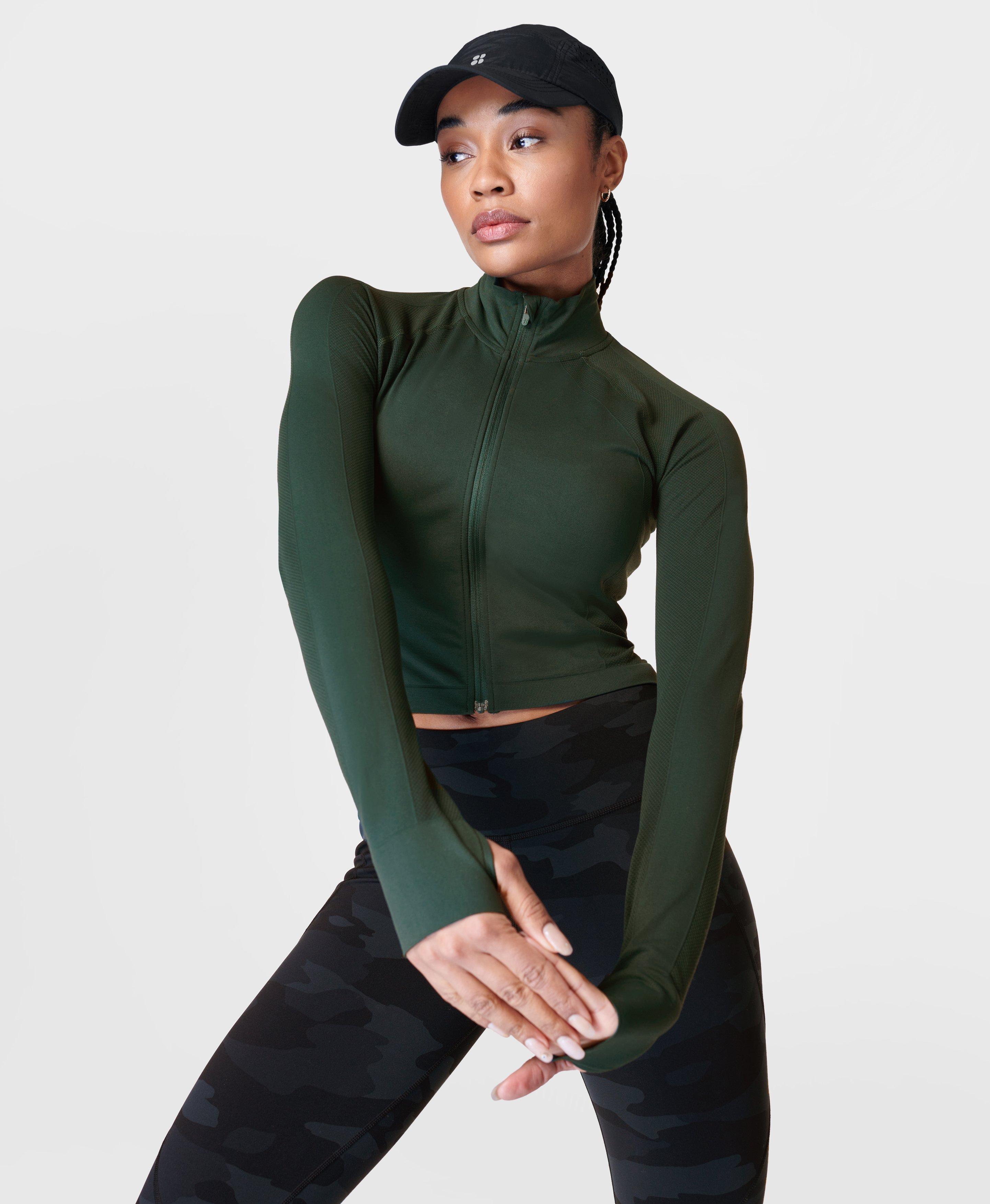 Athlete Crop Seamless Workout Zip Up - Trek Green