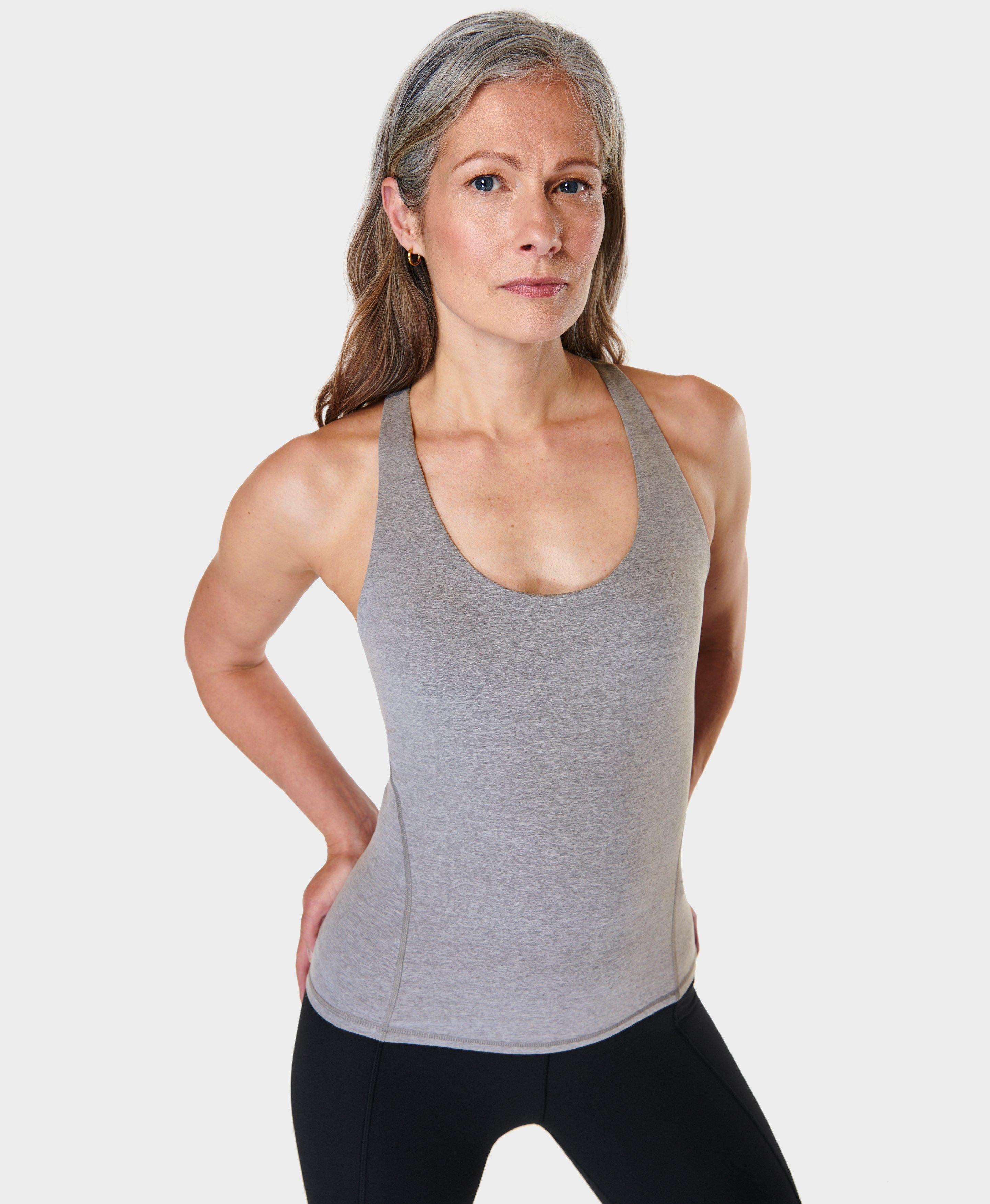 Super Soft Sleek Racerback Bra Vest - Medium Grey Marl