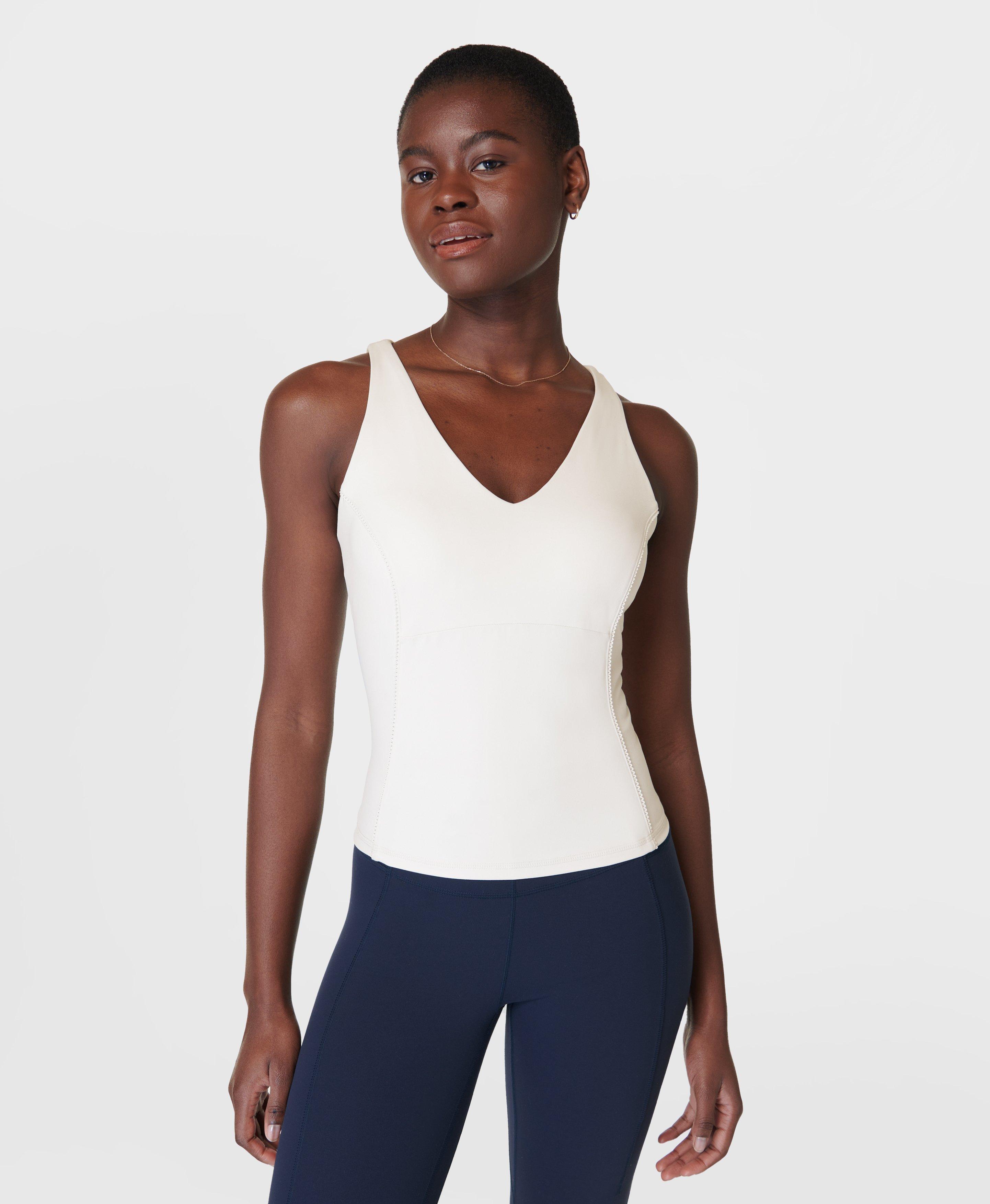 SWEATY BETTY Balance Strapless Stretch-Woven Bandeau Bra in LILYWHITE