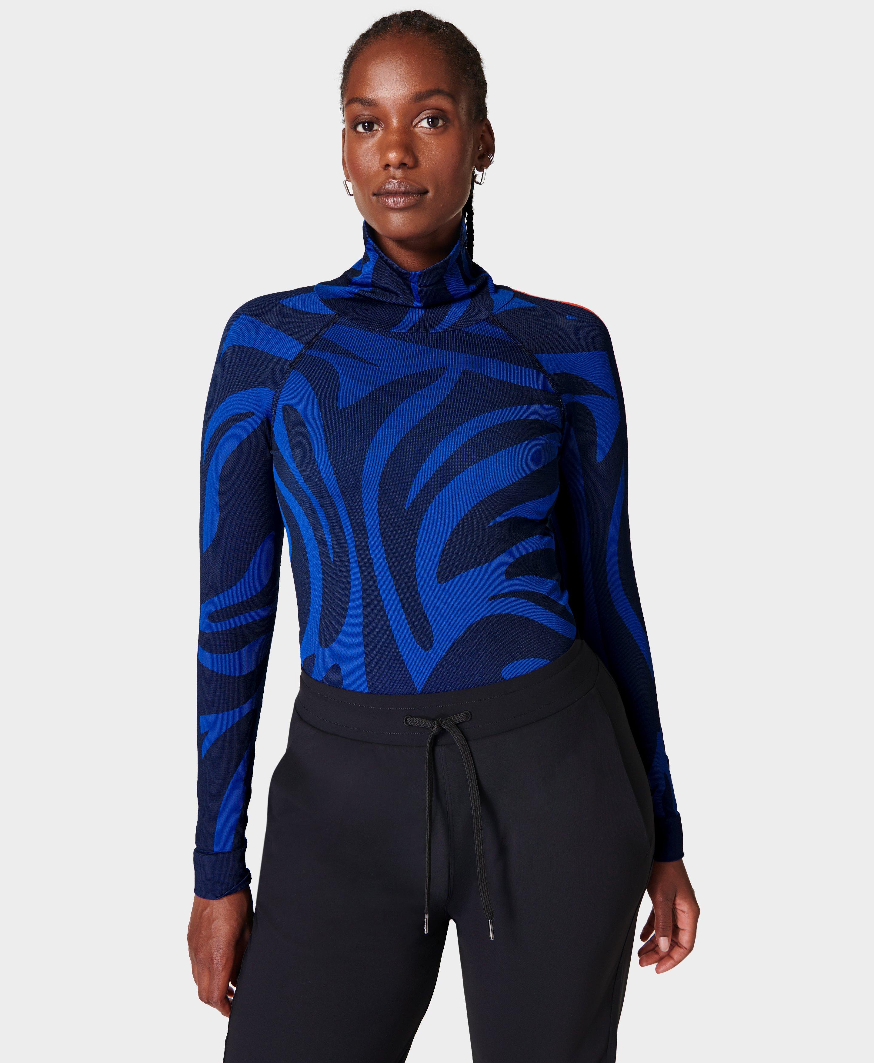 Animal Funnel Neck Base Layer Top Blue Animal Flow Jacquard