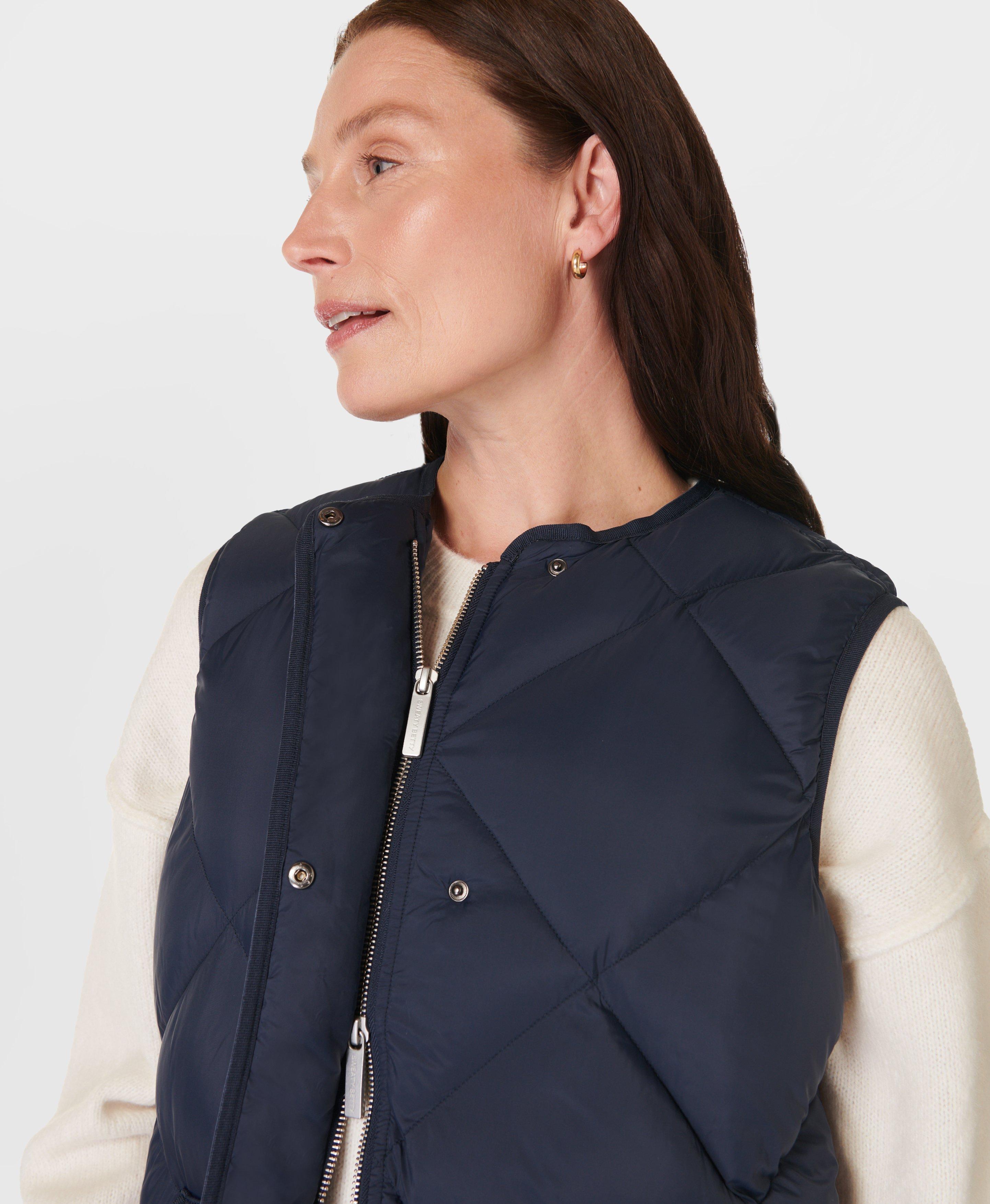 Downtown Quilted Vest Navy Blue Women s Jackets Coats Sweaty Betty