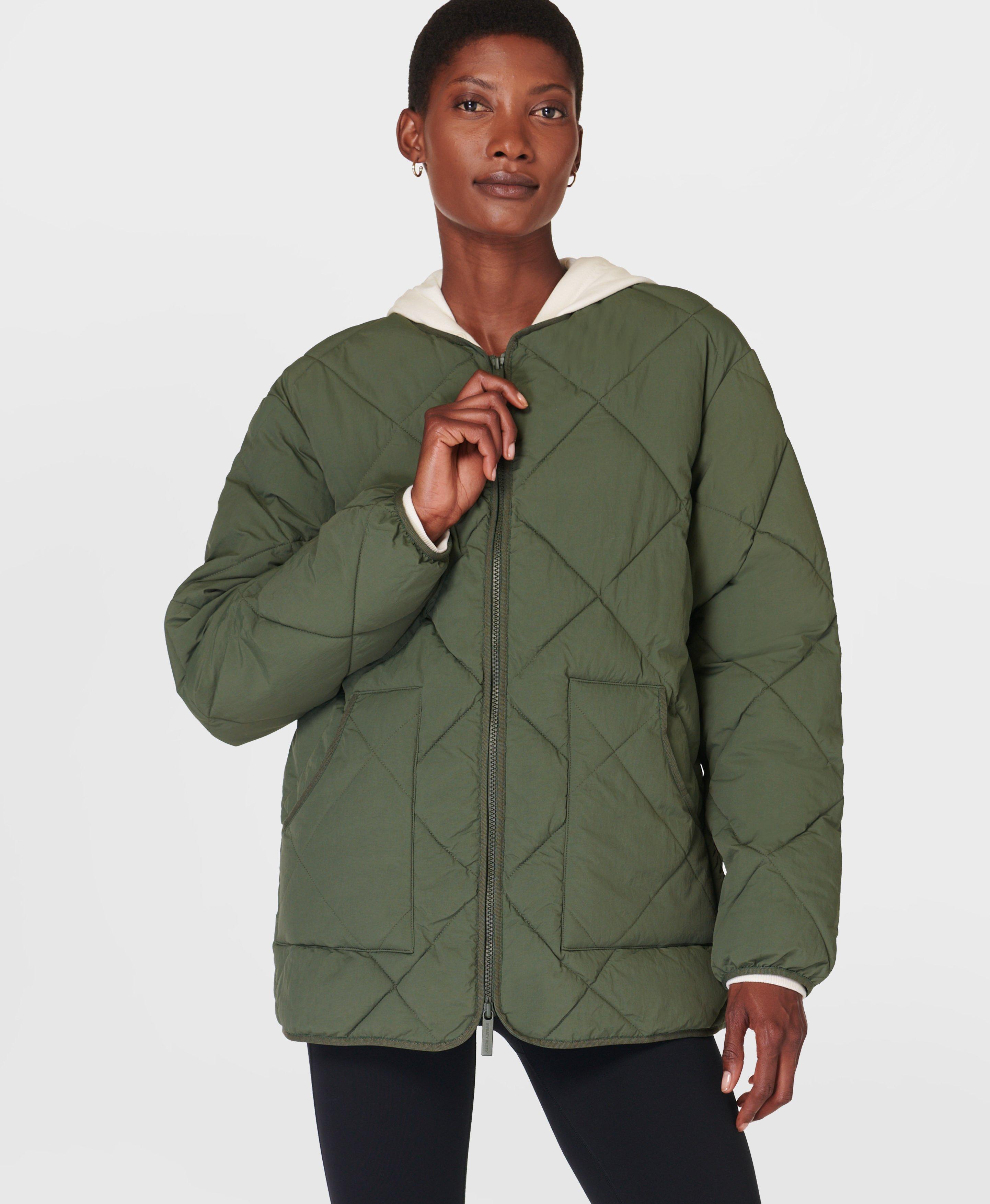 Plus Size Green Lightweight Diamond Quilted Jacket