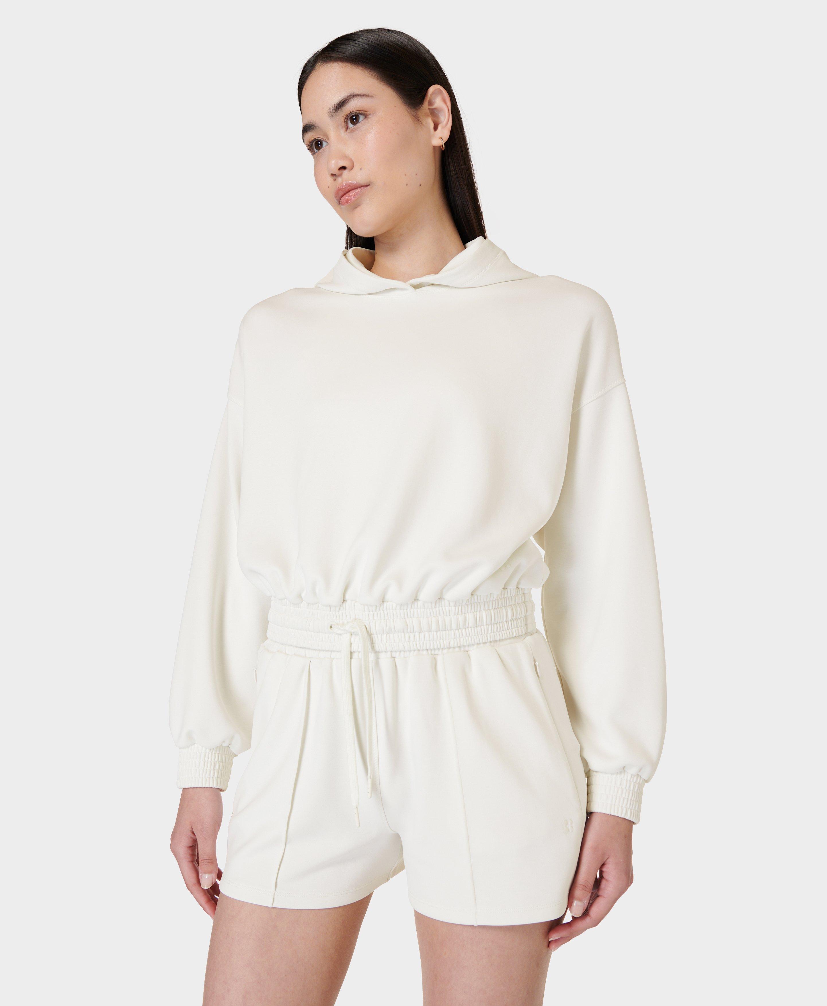 White shorts discount and sweatshirt set