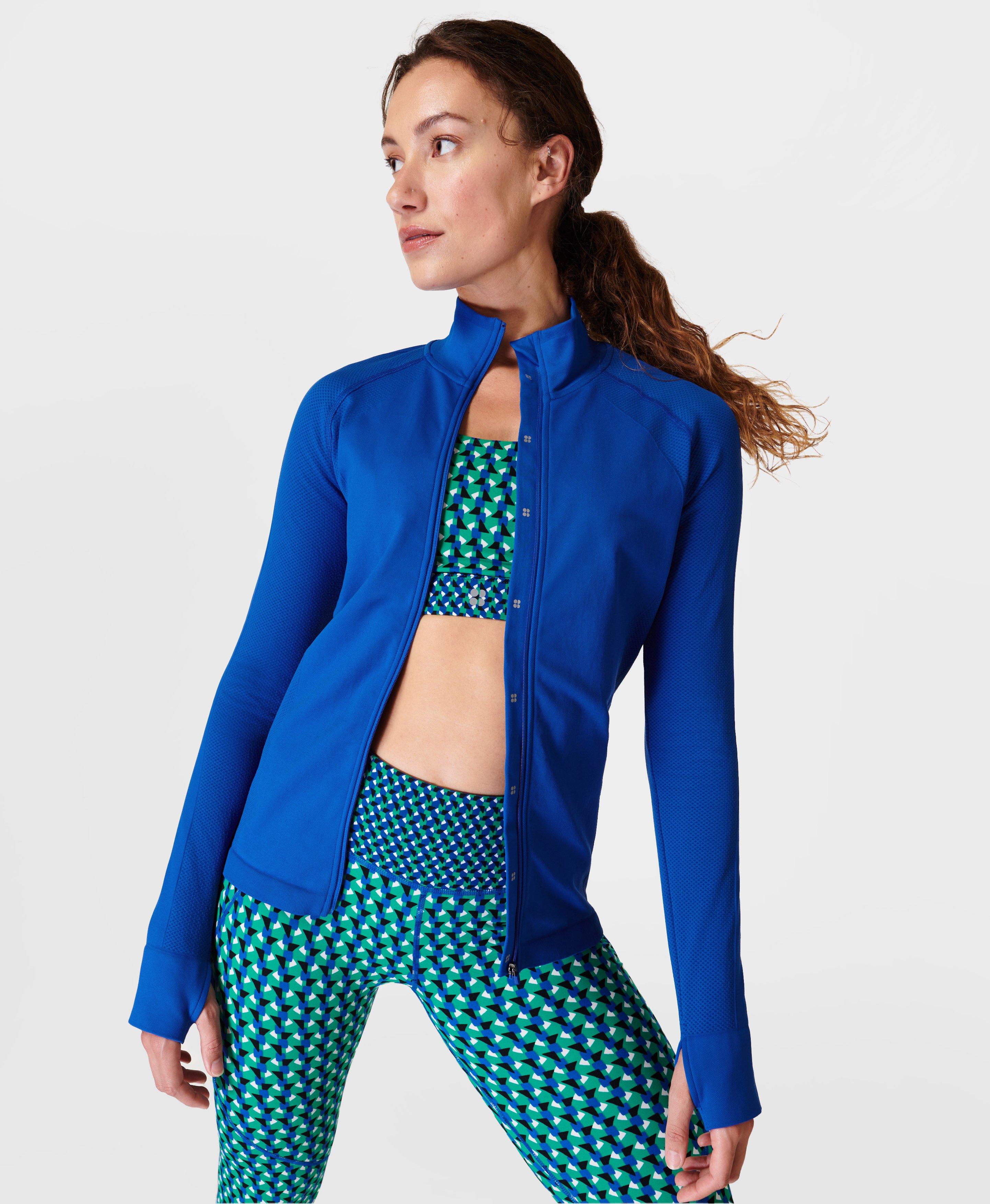 Blue Athlete zip-up jersey thermal top, Sweaty Betty