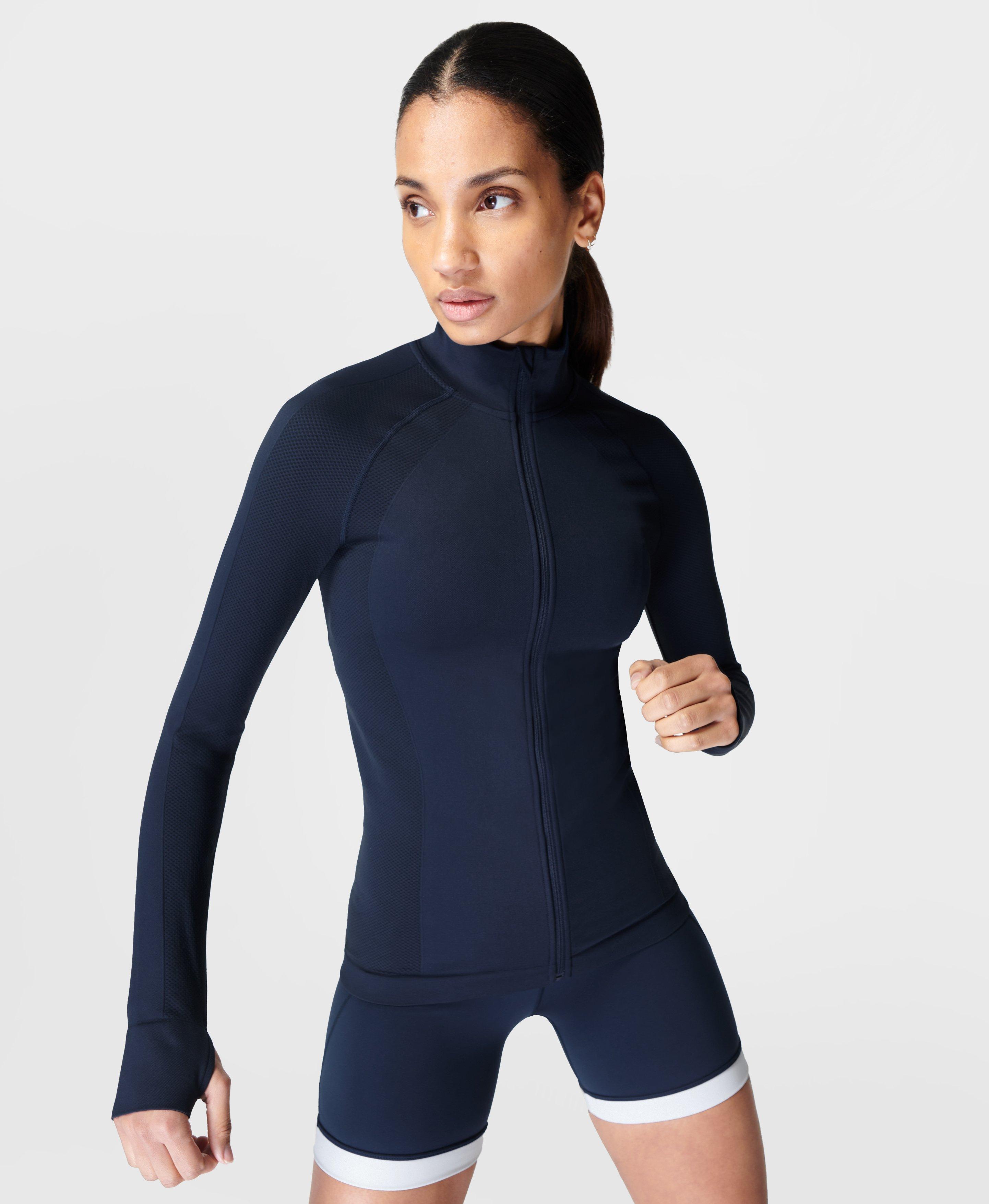 Athlete Doubleweight Seamless Gym Zip Up - Navy Blue | Women's Jumpers ...