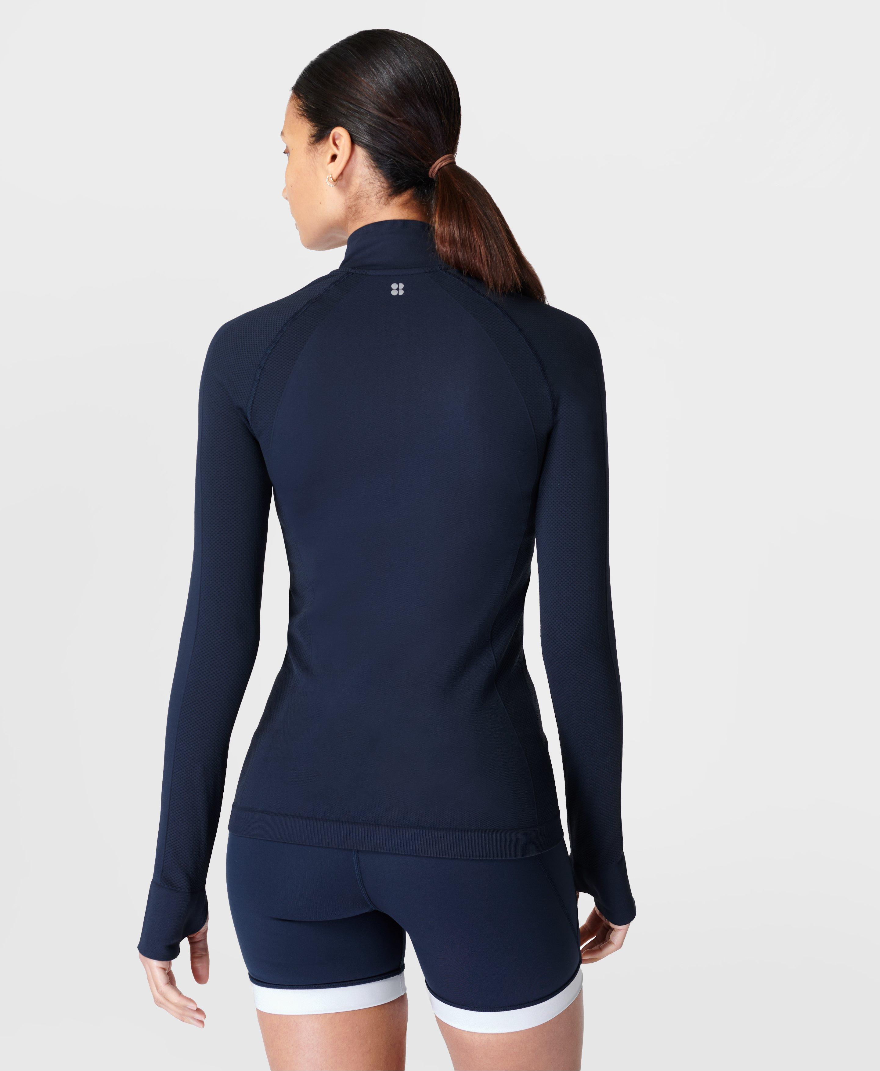 Plt Sport Steel Blue Seamless Crop Gym Hoodie