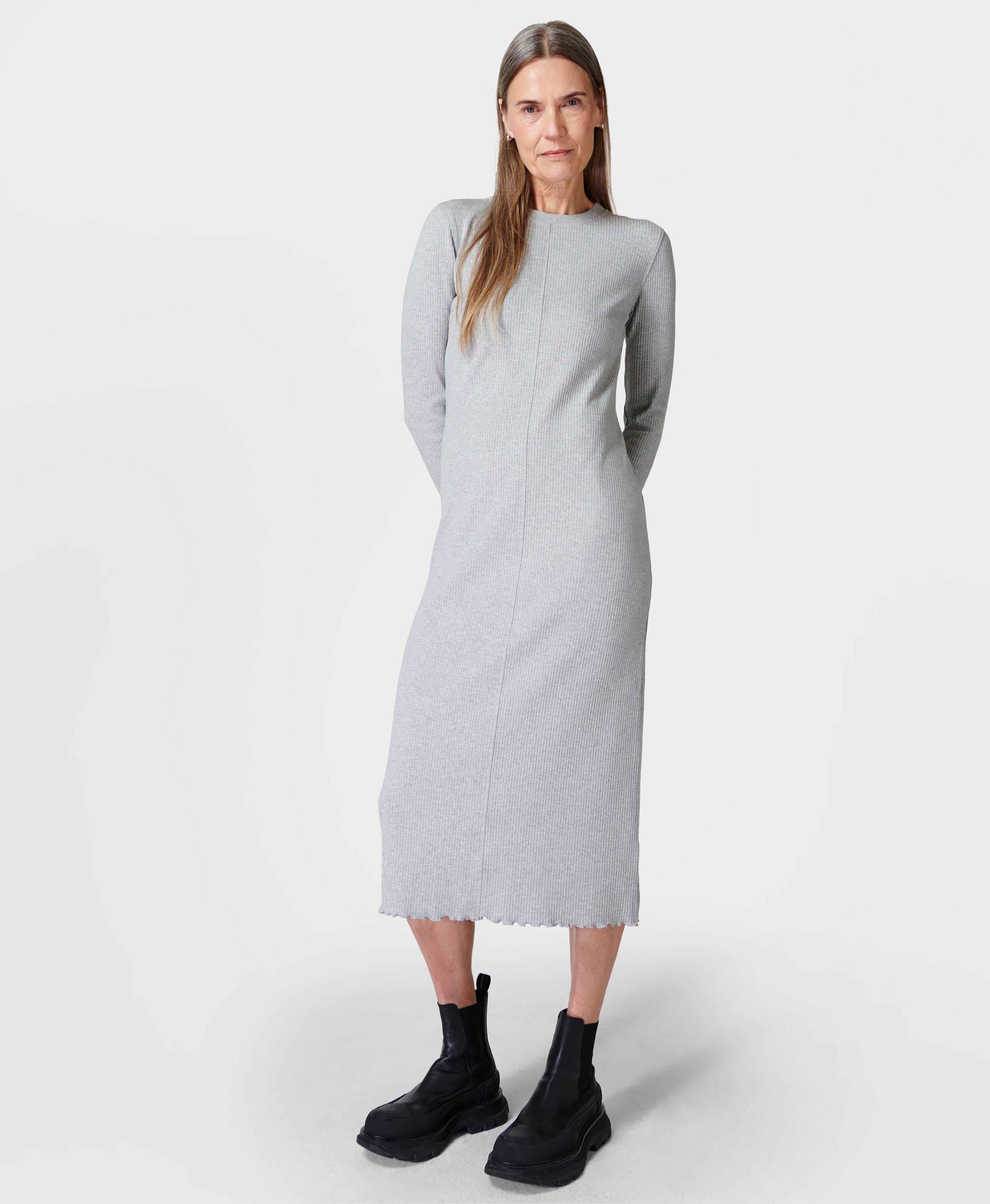 Grey ribbed midi store dress