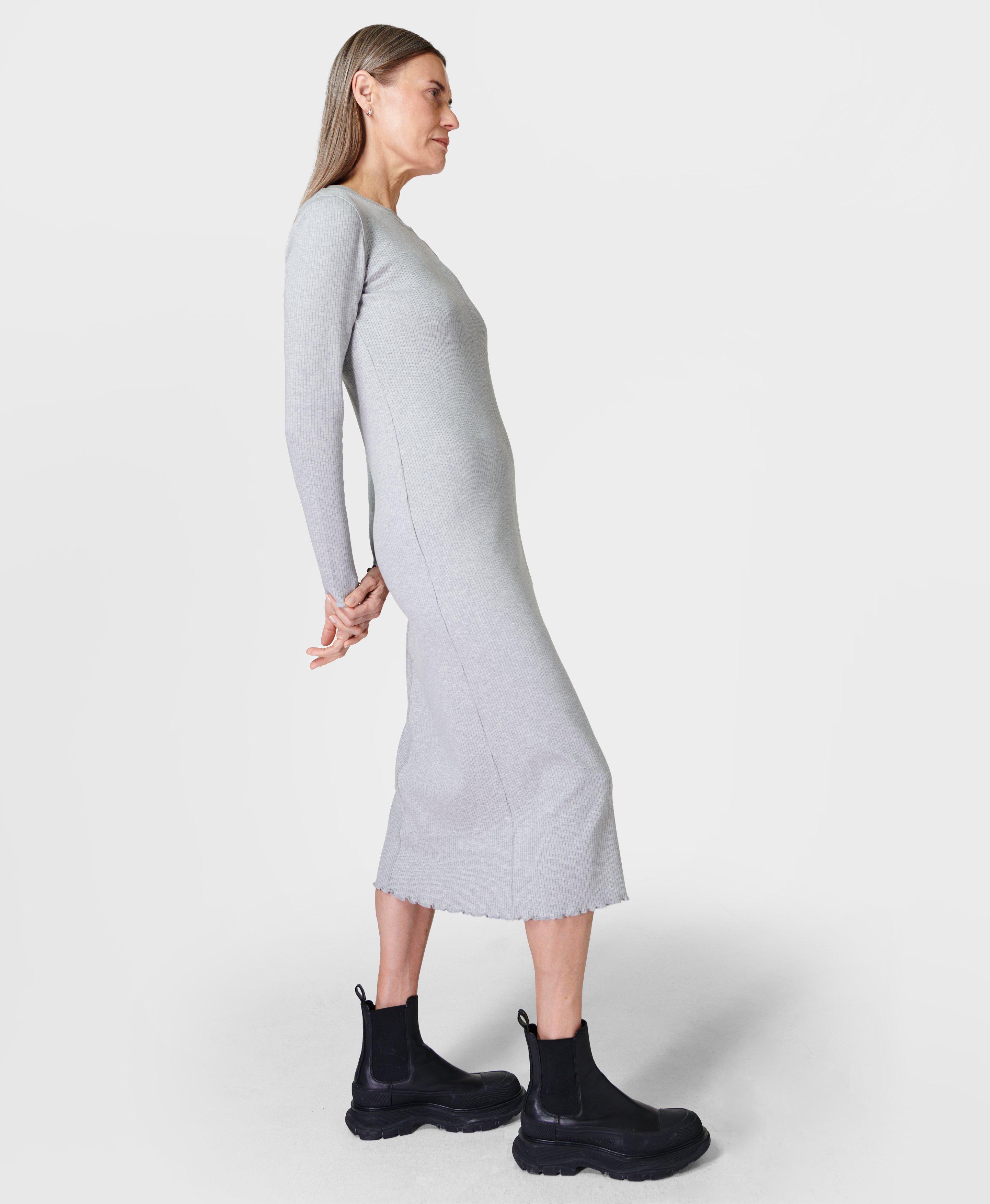 Plus Size Grey Marl Wool Mix Shirt Midi Dress