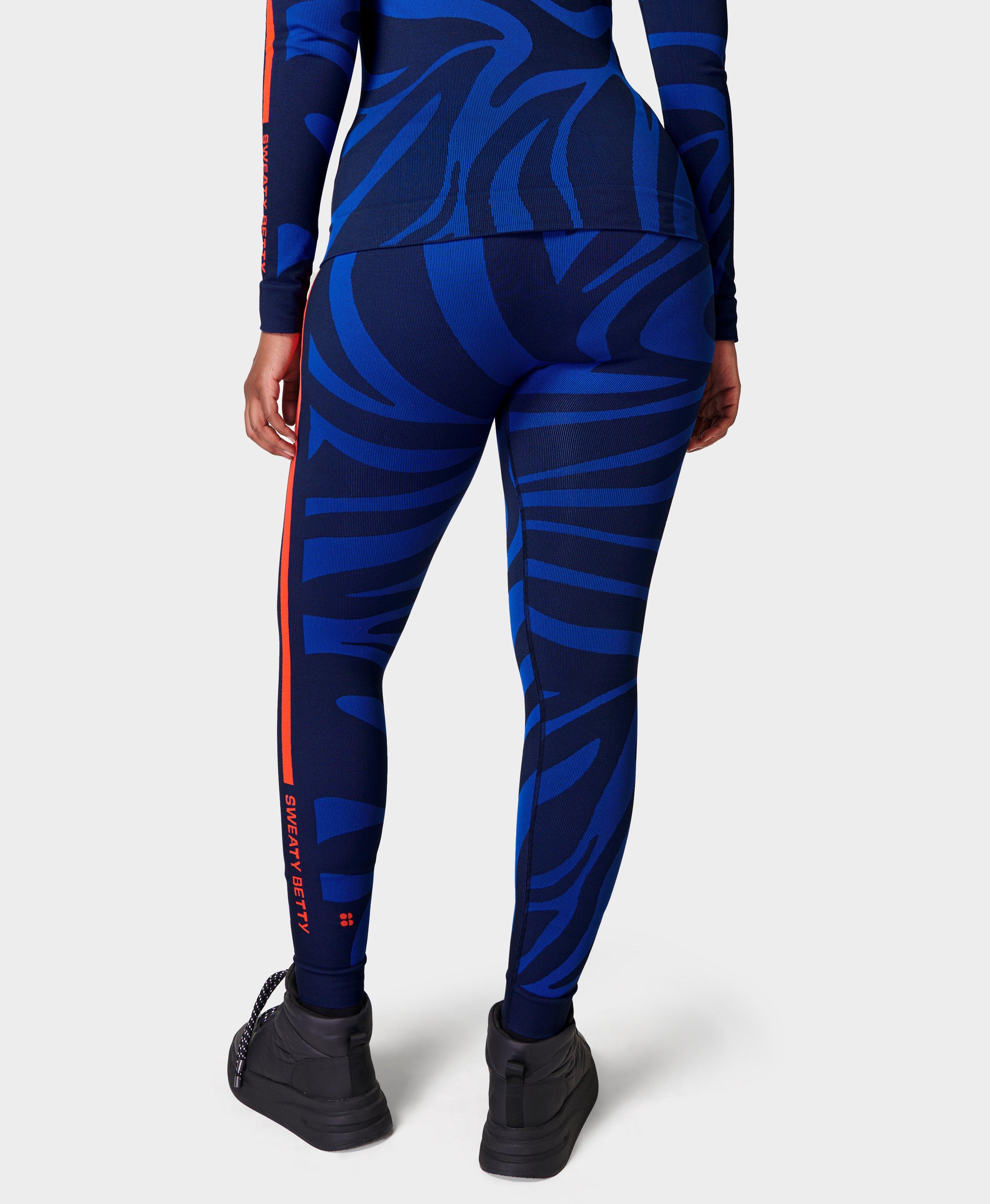 SWEATY BETTY Drift Colourblock Ski Base Layer Legging in BEETLEBLUEJACQUARD