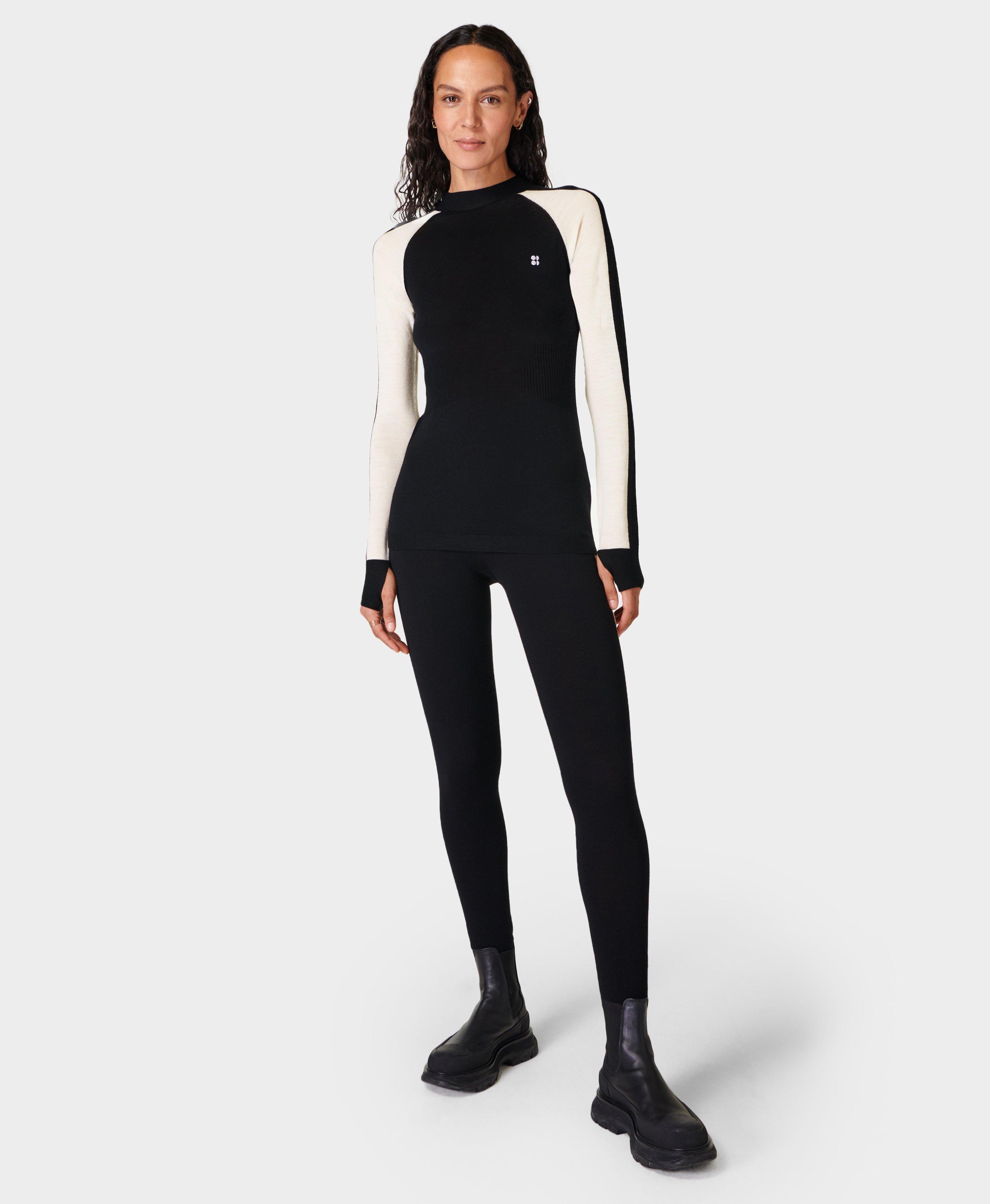 Colour Block Merino Base Layer Legging - Black, Women's Ski Clothes