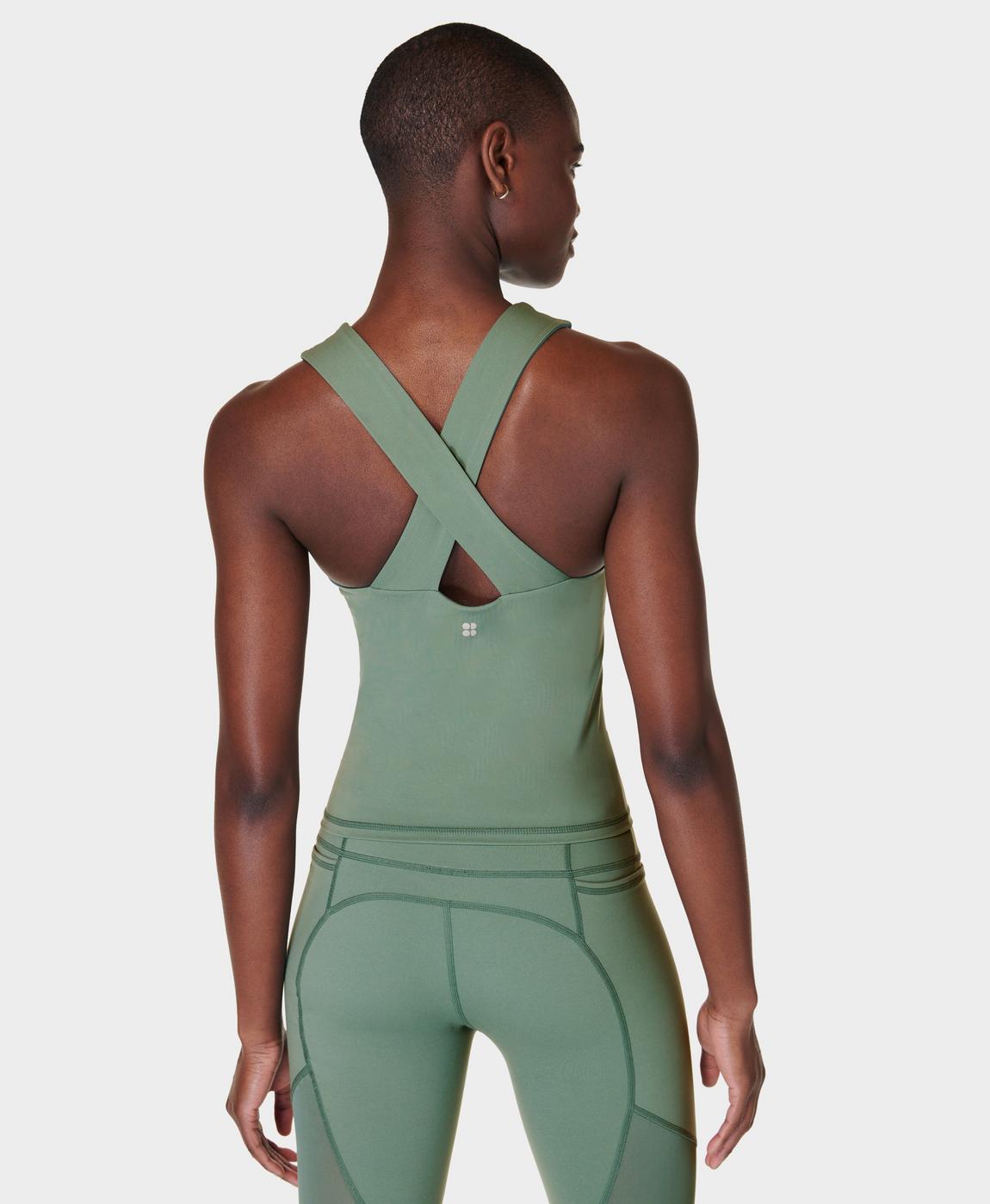 Power Illusion Workout Bra Tank - Cool Forest Green | Sweaty Power Illusion Workout Bra Tank - Cool Forest Green | Sweaty