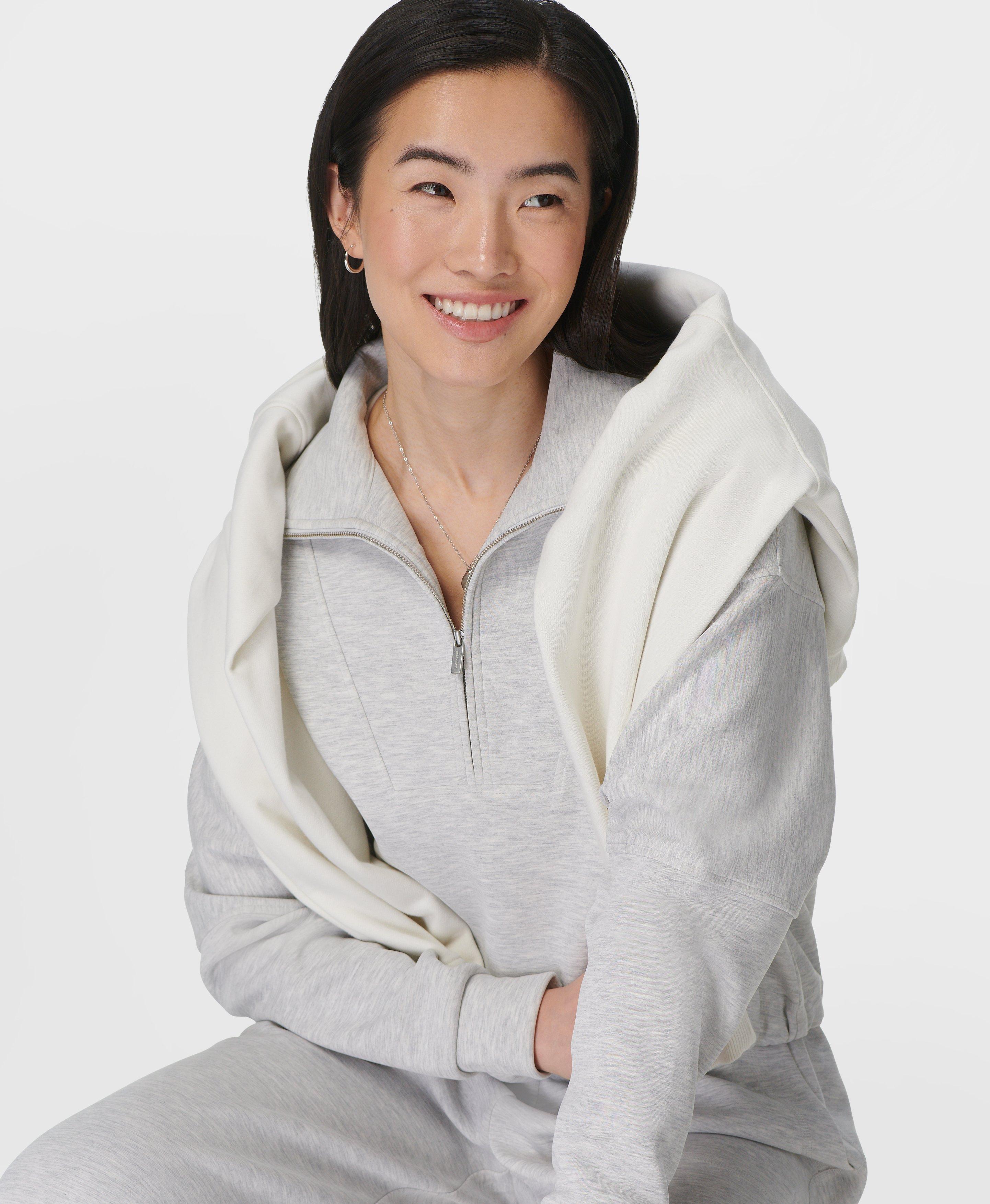 Sand Wash Funnel Neck Half Zip - Ice Grey Marl | Women's Sweaters