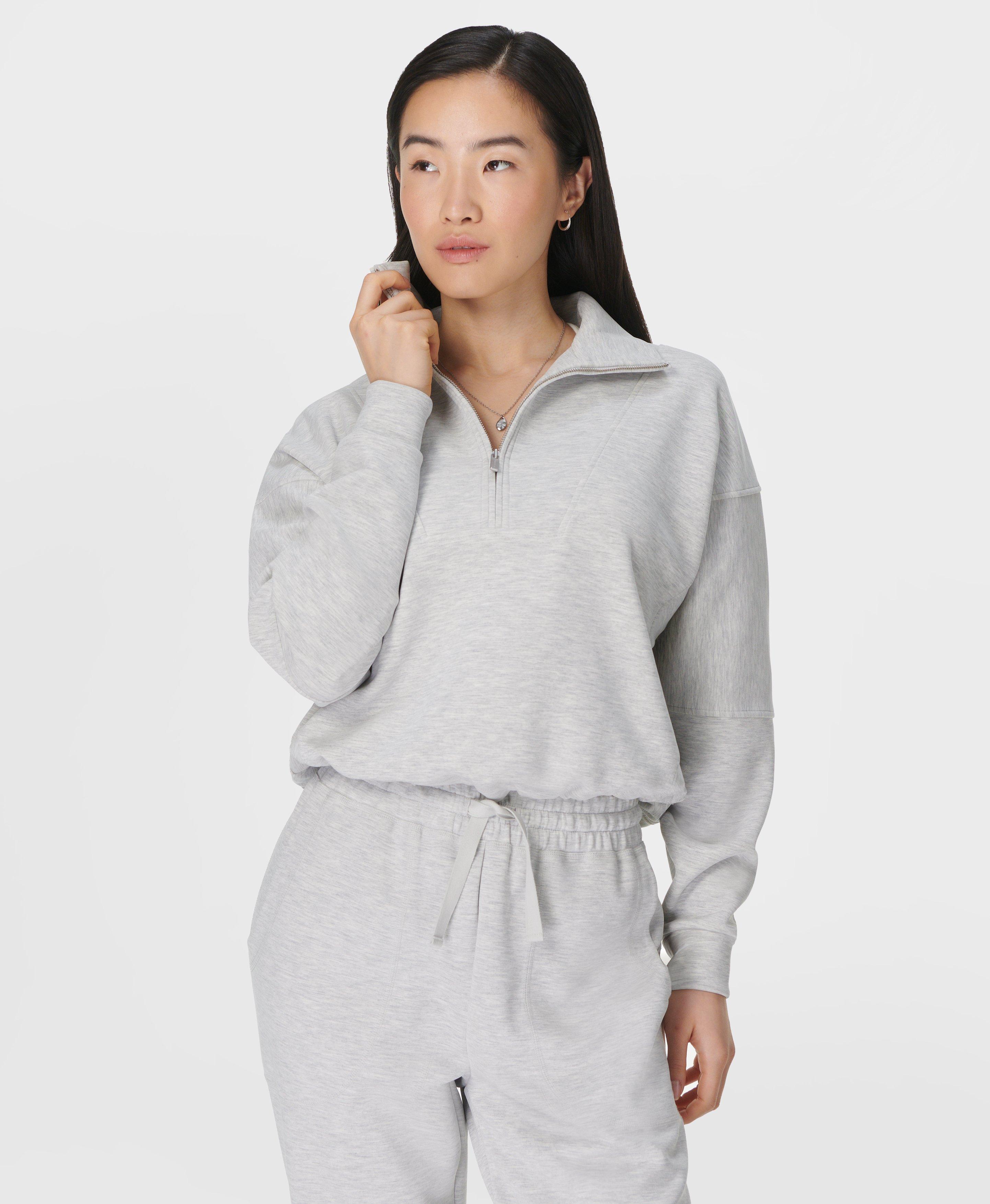 Sand Wash Funnel Neck Half Zip - Ice Grey Marl