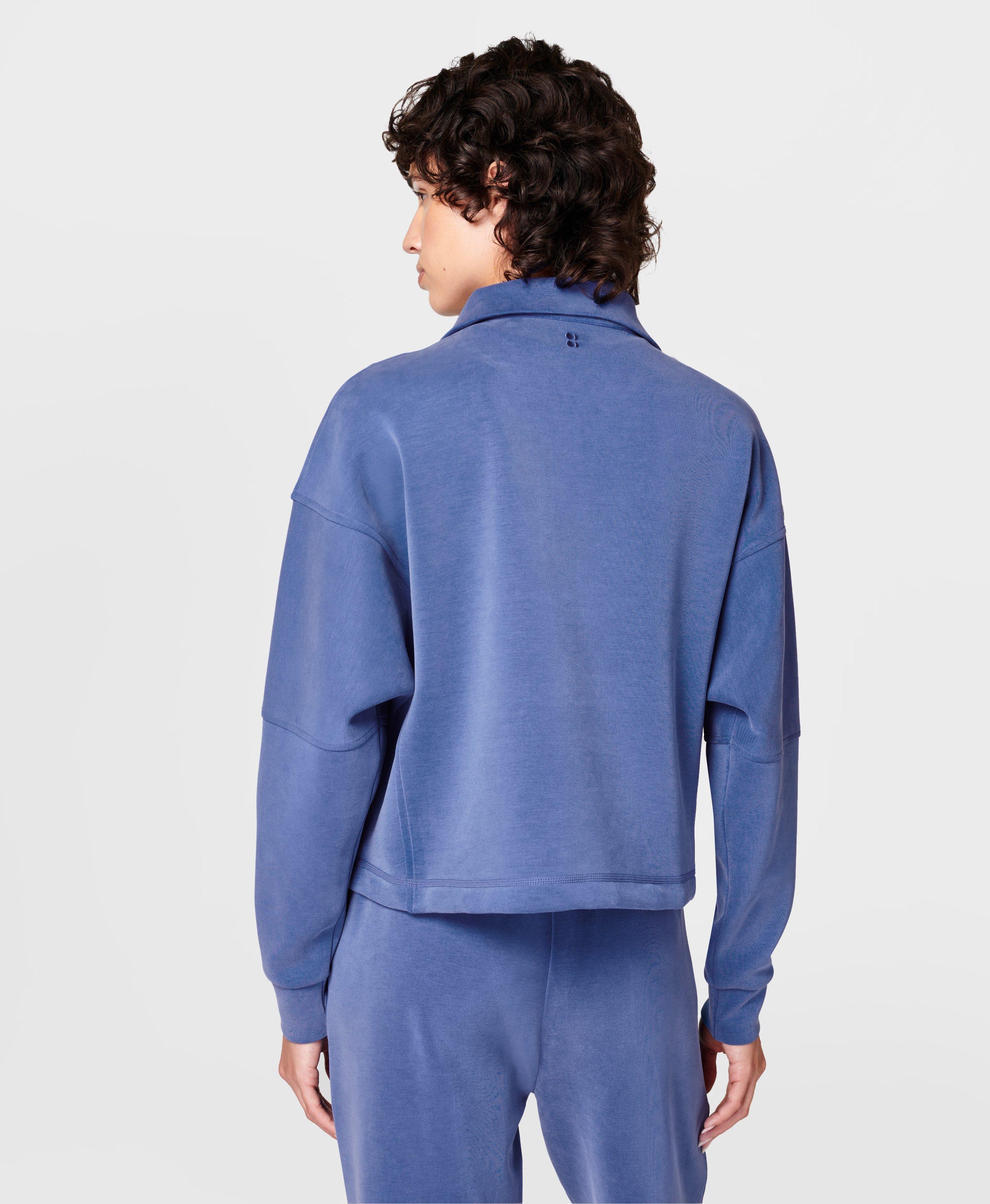 Sand Wash Funnel Neck Half Zip - Lightning Blue | Women's Jumpers