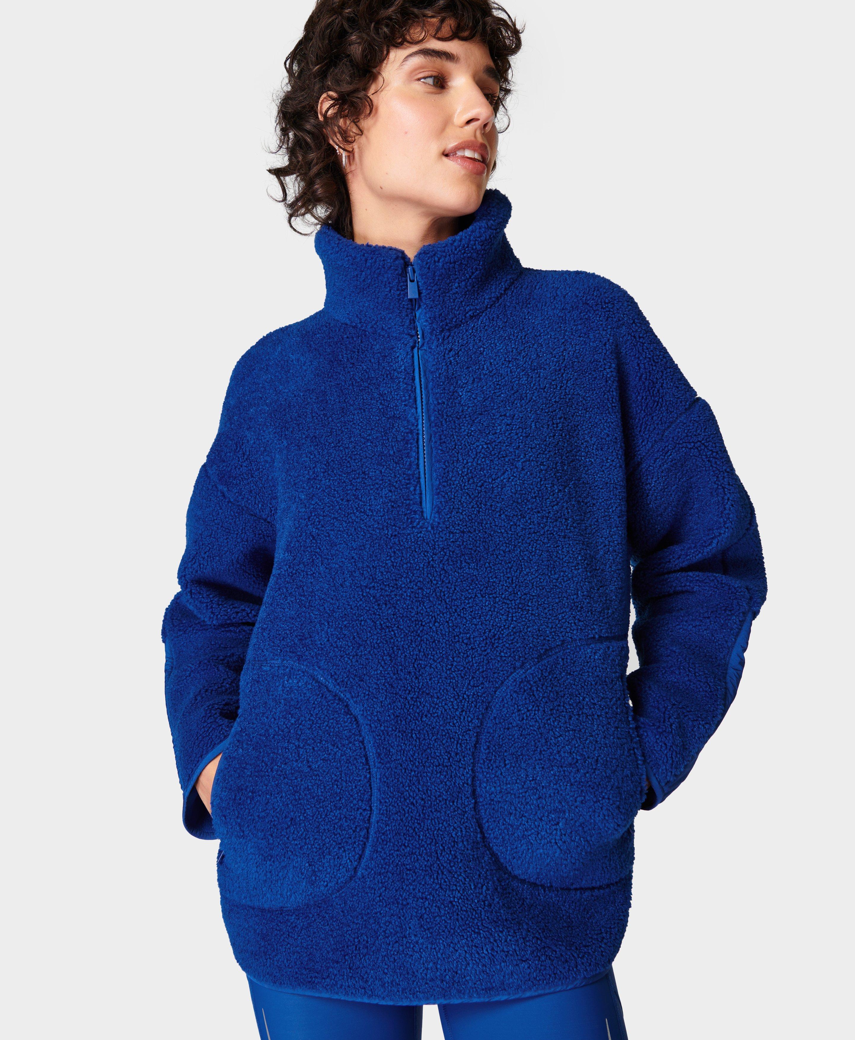 Plush Fleece Textured Half Zip - Lightning Blue - Sweaty Betty