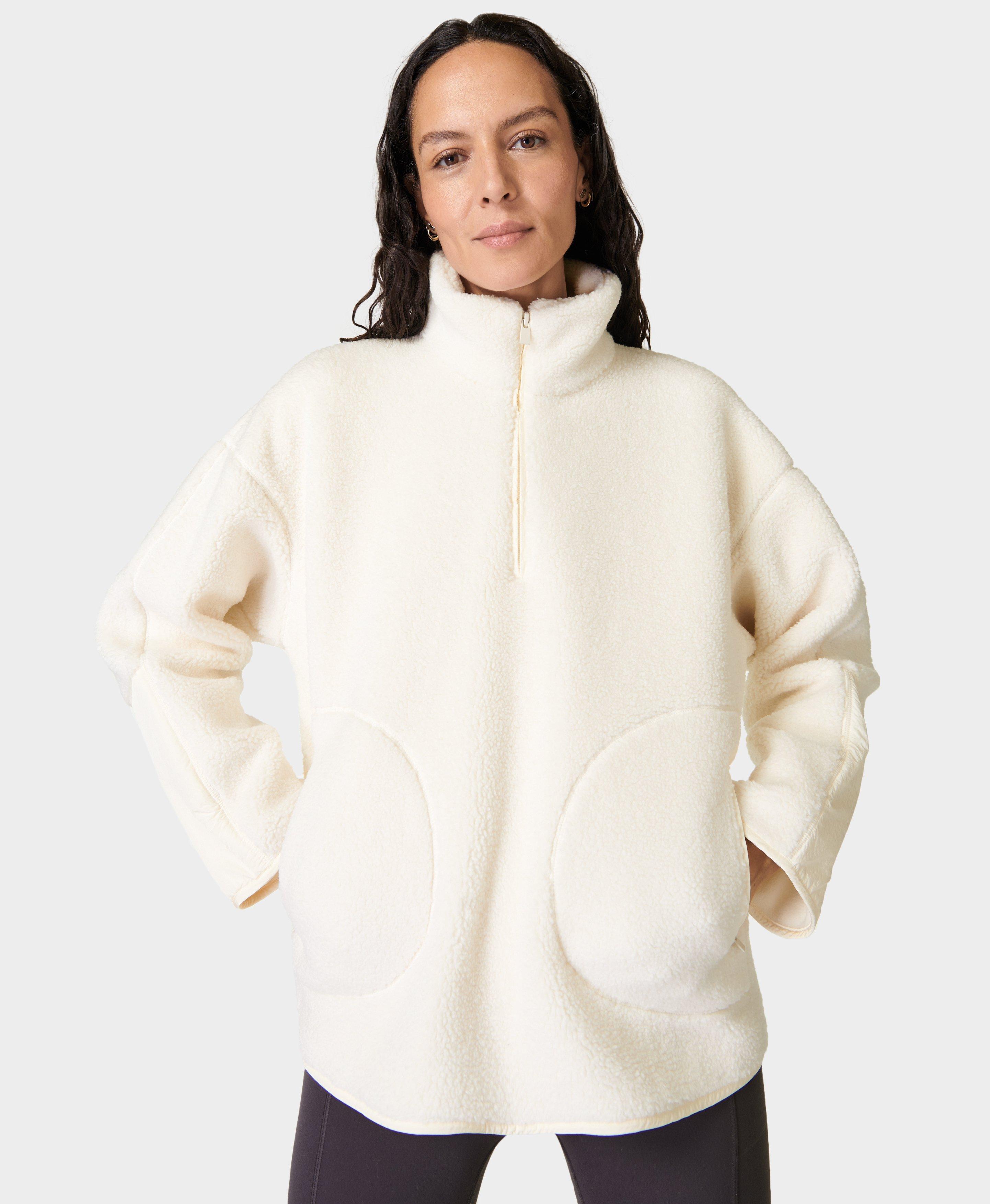 Plush Fleece Textured Half Zip - Studio White