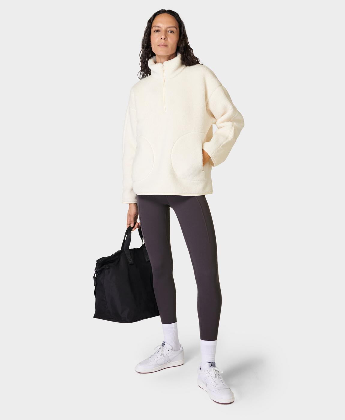 Plush Fleece Textured Half Zip - Studio White, Women's Sweaters + Hoodies