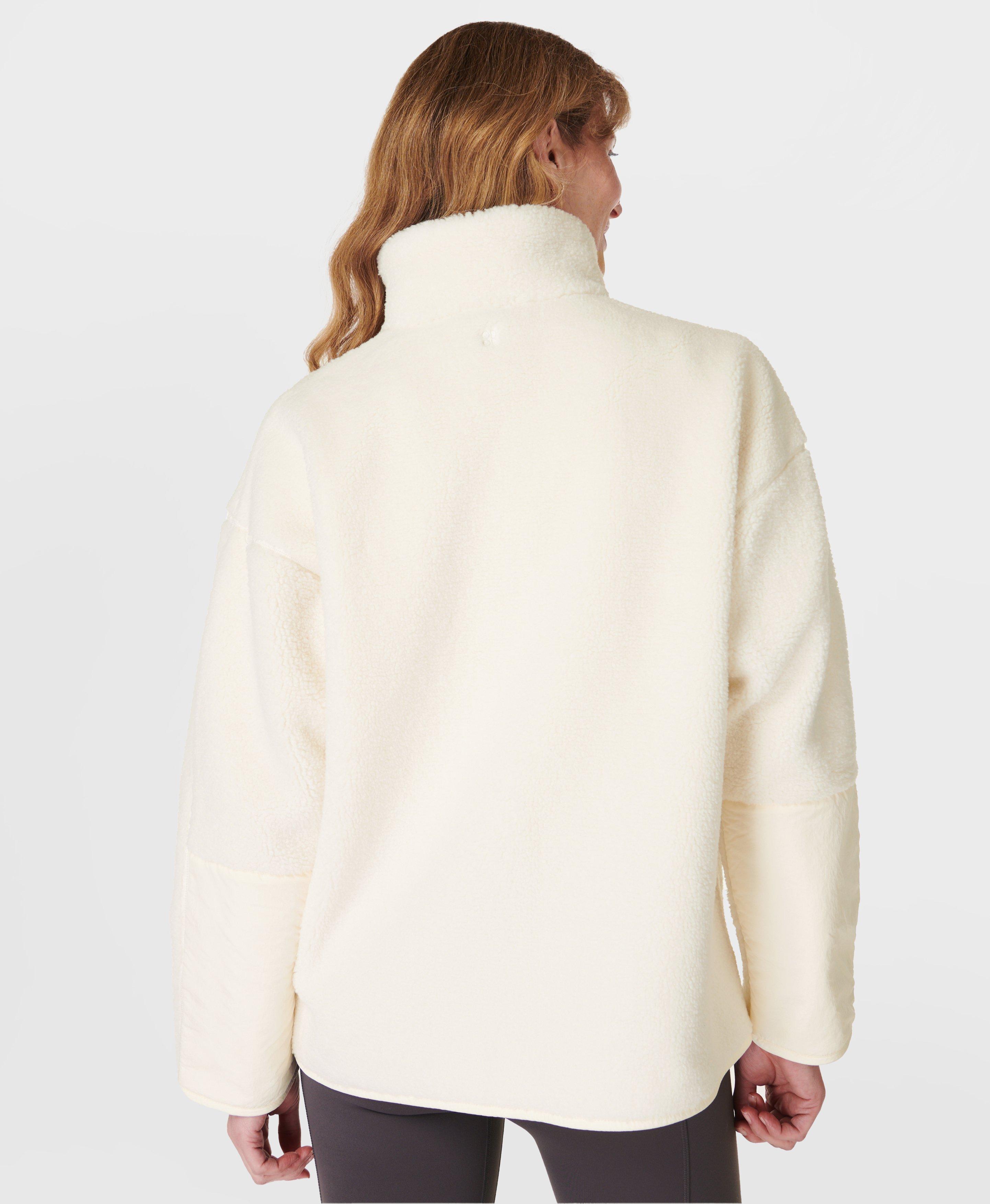 Plush Fleece Textured Half Zip - Studio White, Women's Sweaters + Hoodies