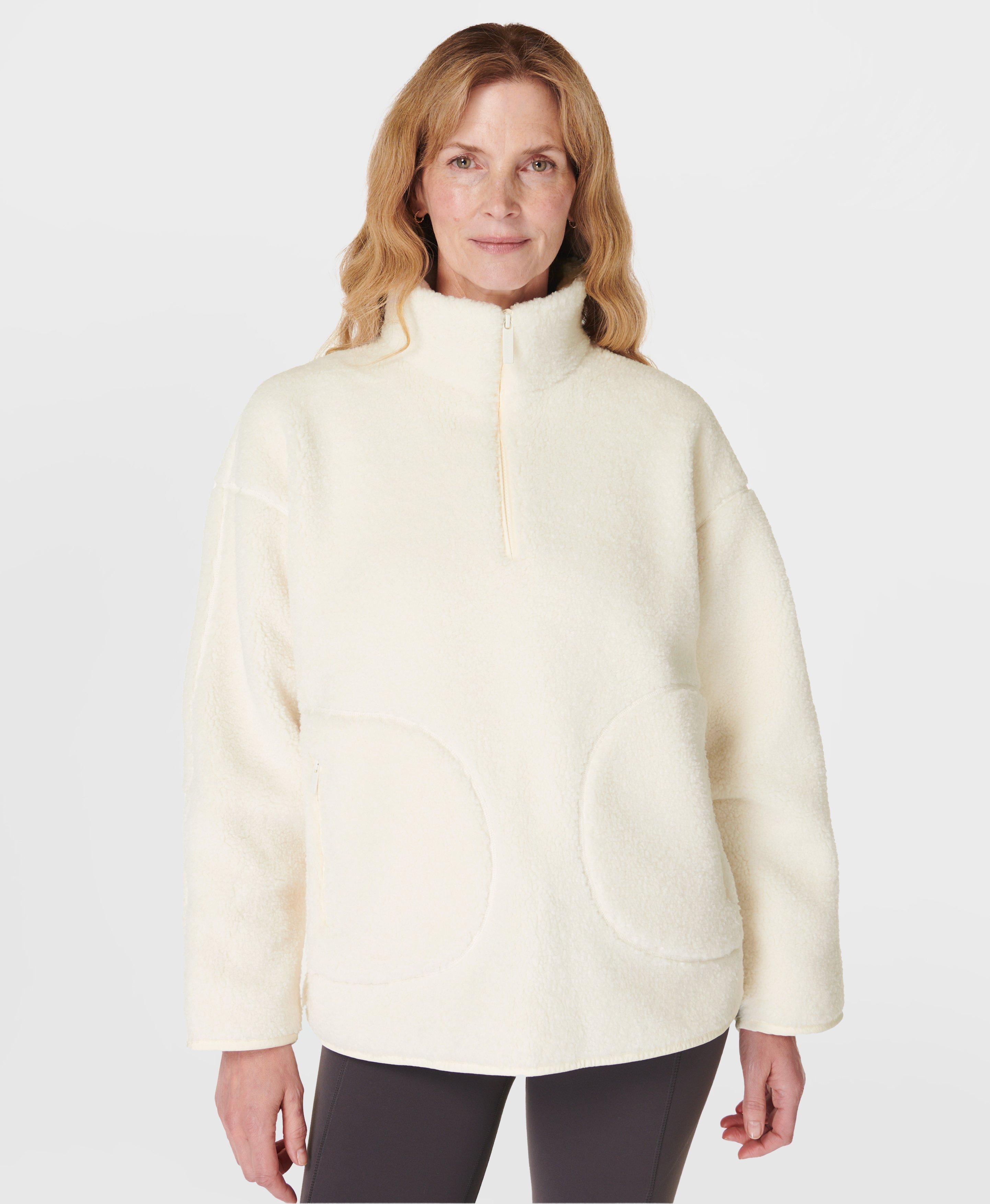 Women Plush Sweater Half Zip Loose Polar Fleece Sweaters Pullover Beige S :  : Clothing, Shoes & Accessories