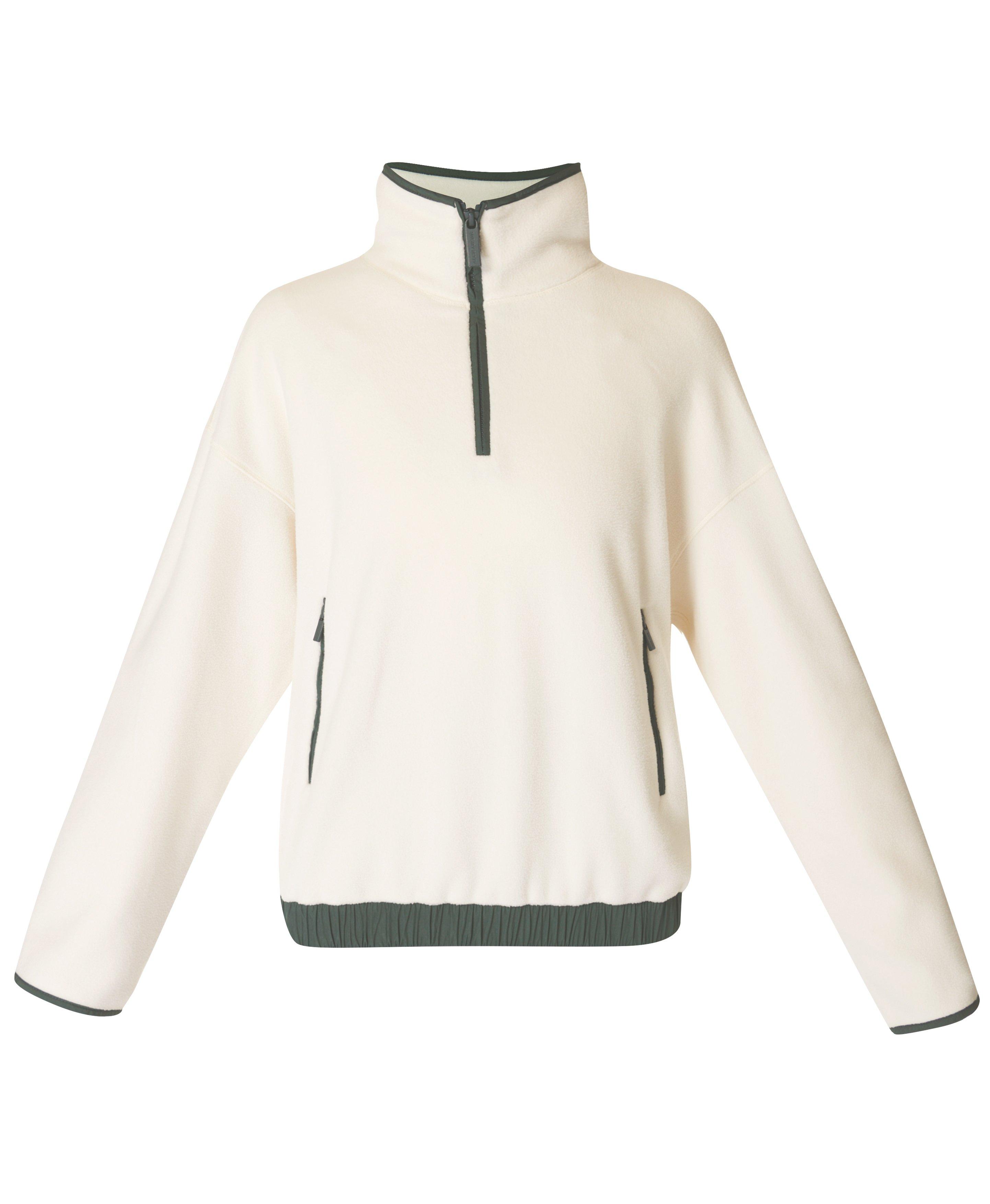 Mallow Fleece Half Zip Pullover StudioWhite TrekGreen Women s Jumpers Hoodies Sweaty Betty