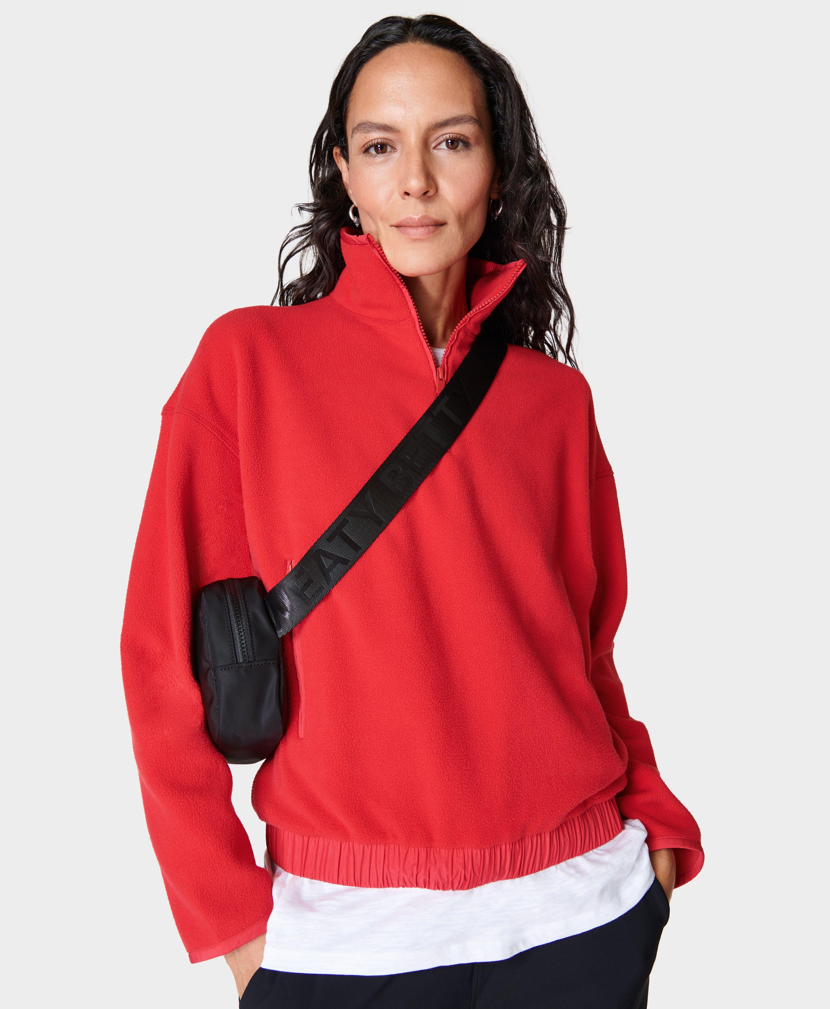 Sweaty Betty Women's 'Rest Up' Half Zip Pullover Sweatshirt - Relaxed Boucle Lounge Sweatshirt In Tulip Red