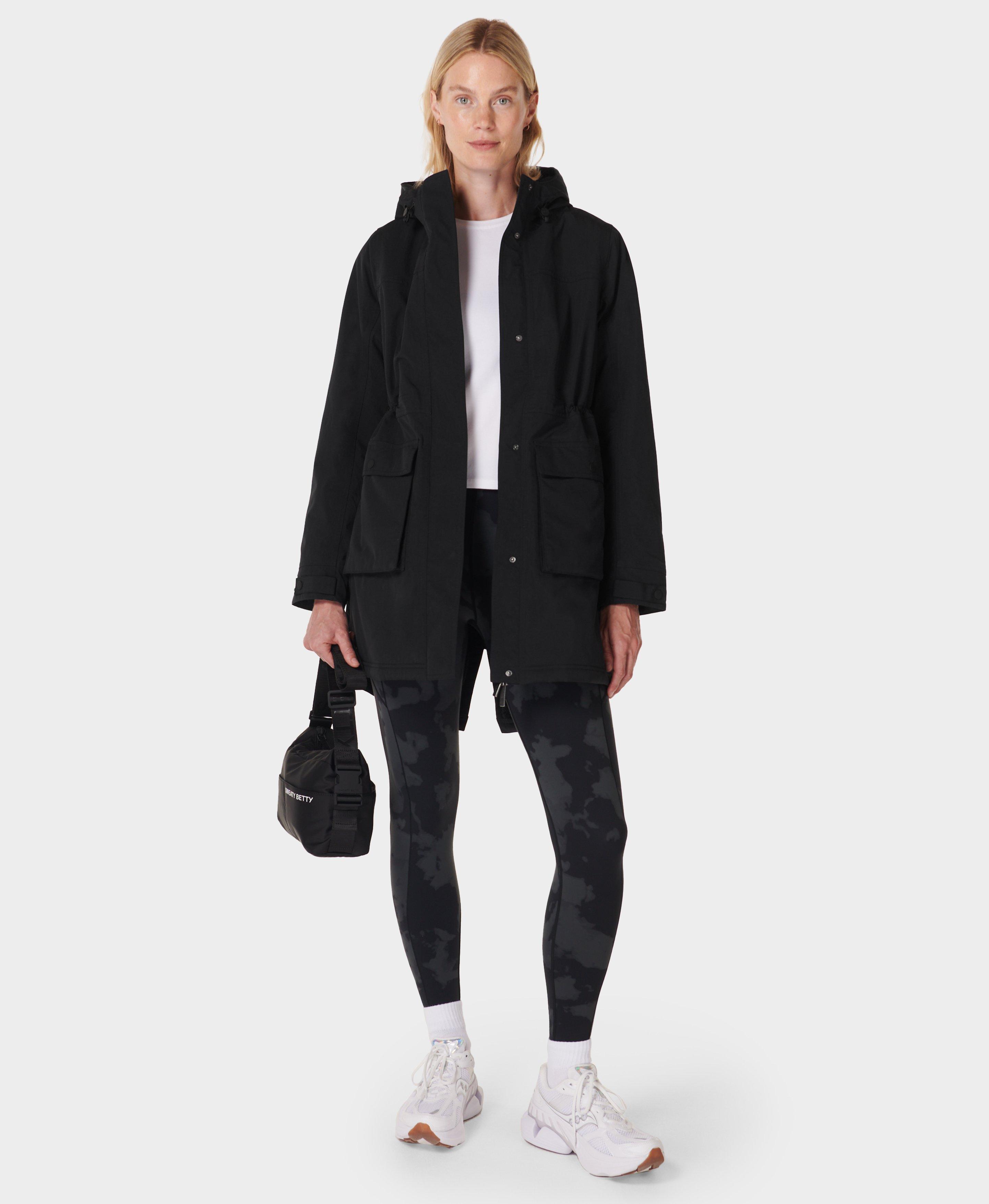 Black waterproof winter store coat