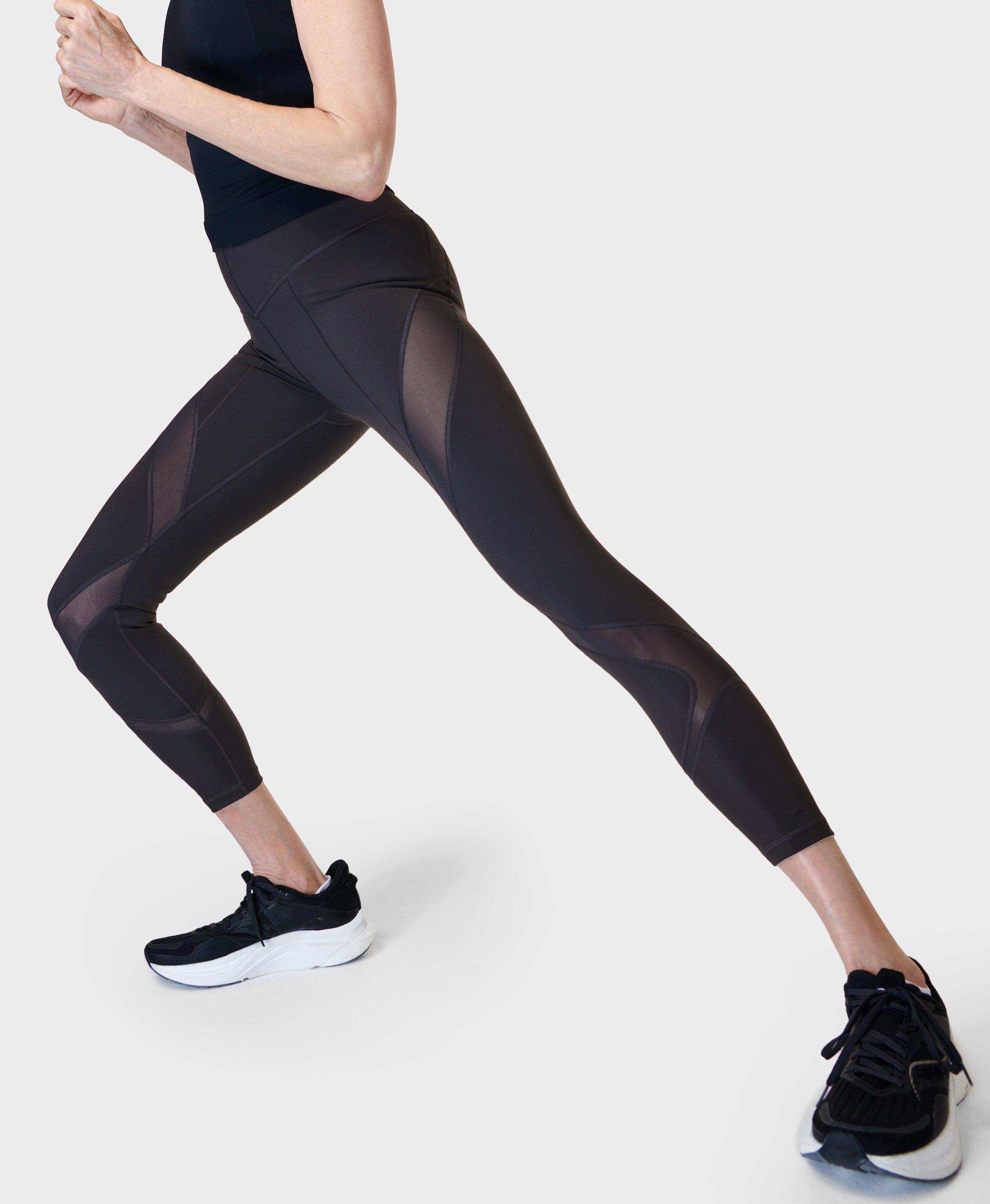 Sweaty Betty The Power Mesh Wet Look Leggings Size XS Black