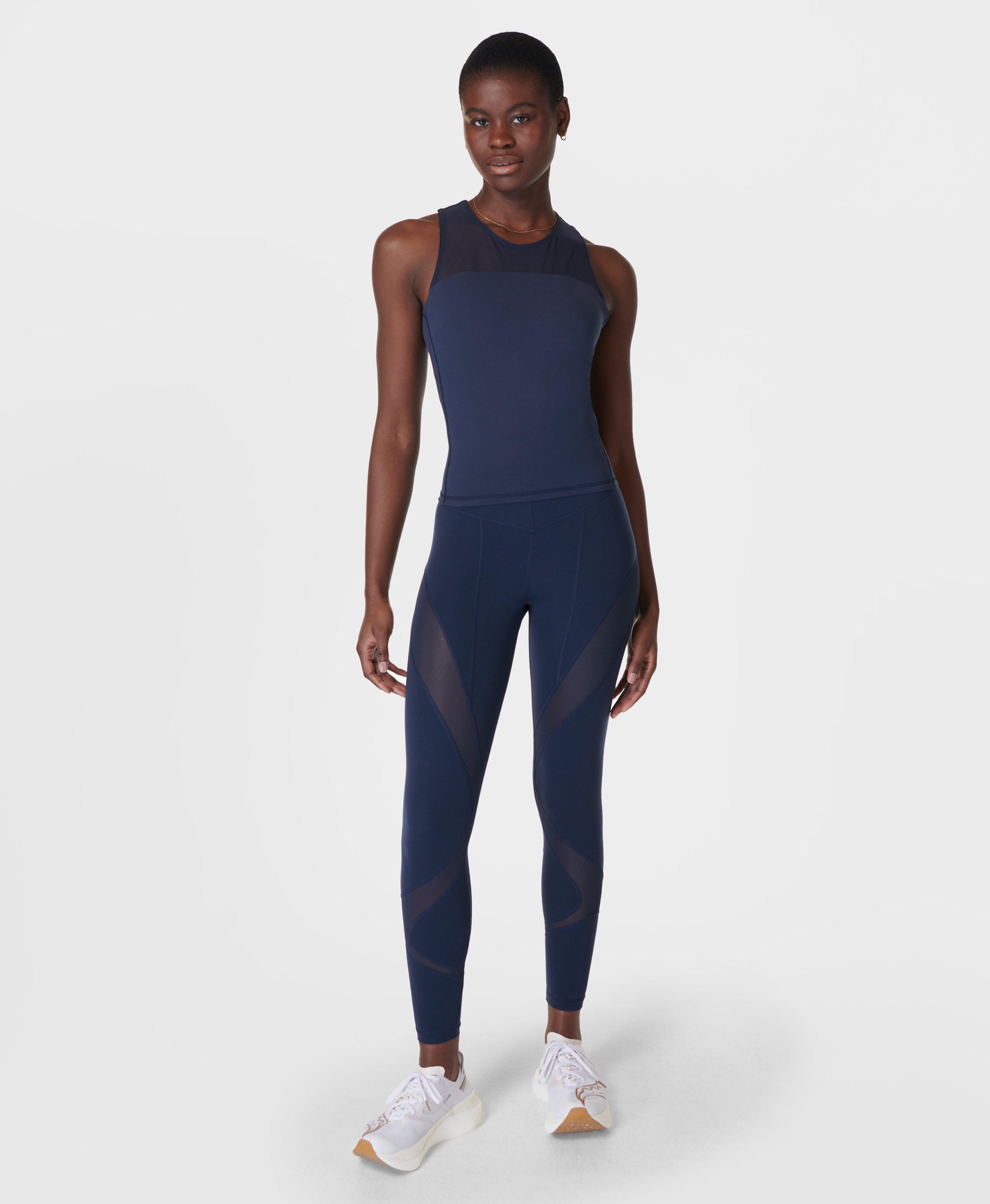 Power Illusion Mesh 7/8 Workout Leggings - Navy Blue