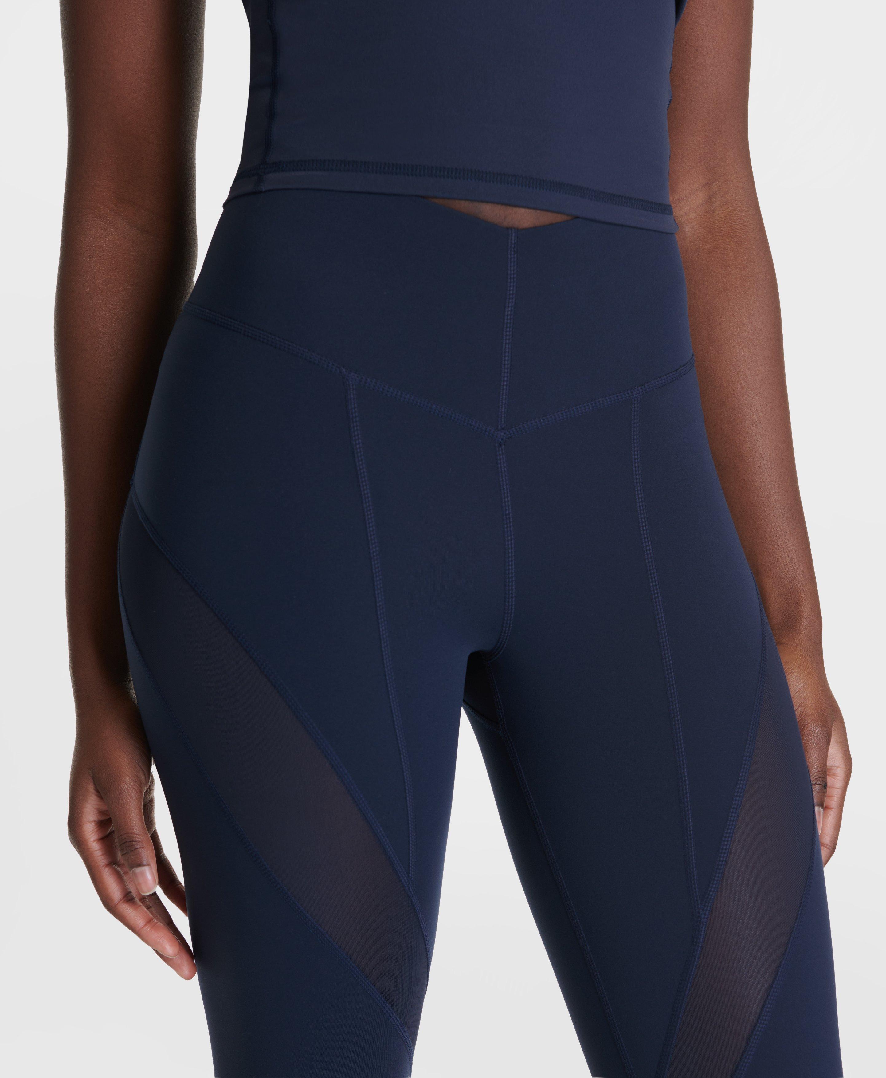 Power Illusion Mesh 7/8 Workout Leggings - Navy Blue